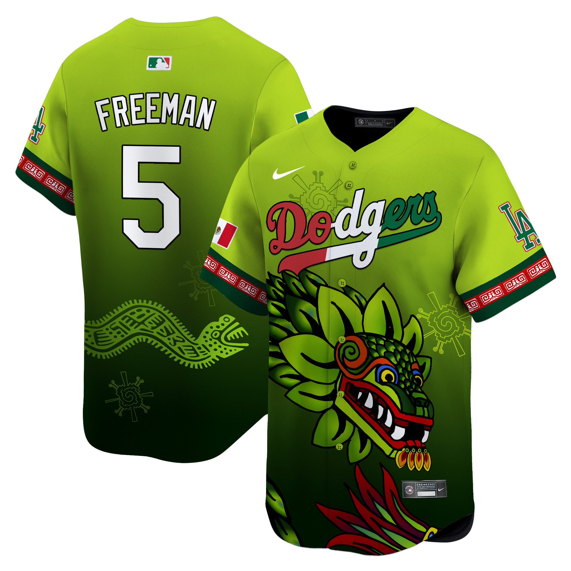 Men's Freddie Freeman Los Angeles Dodgers Mexico Quetzalcoatl Aztec Vapor Limited Green Jersey - Printed