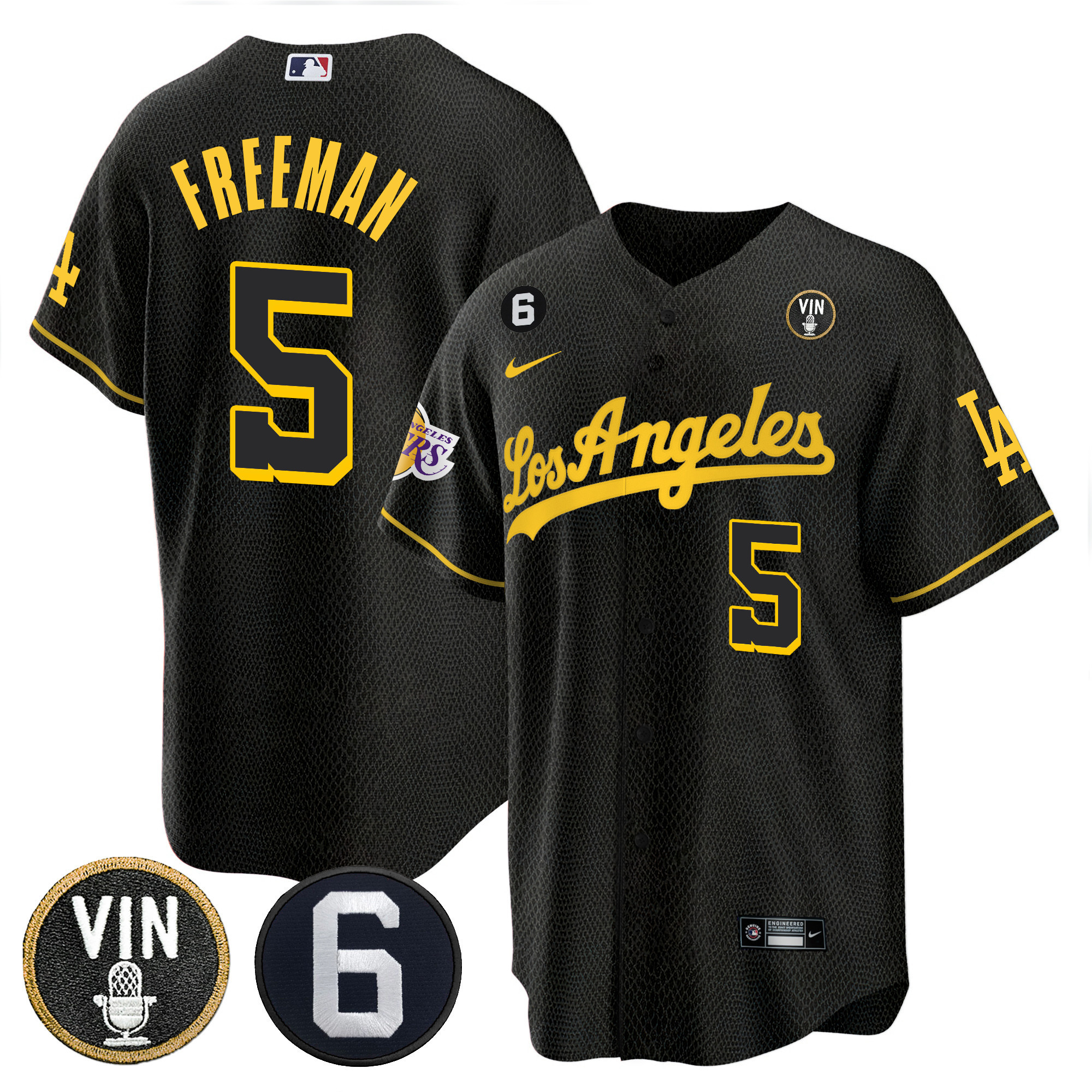 Men's Freddie Freeman Split Los Angeles Dodgers - Lakers Cool Base Black Mamba Jersey - All Stitched