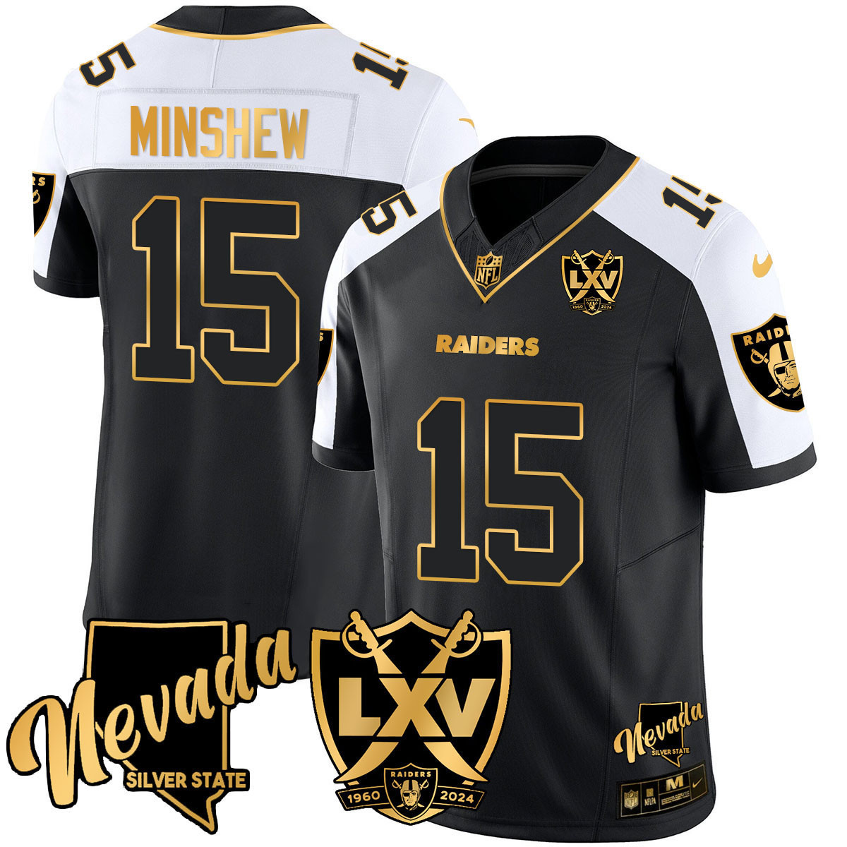 Men's Gardner Minshew Las Vegas Raiders 2024 Gold Vapor Limited Black Alternate Jersey - 65th Anniversary - All Stitched