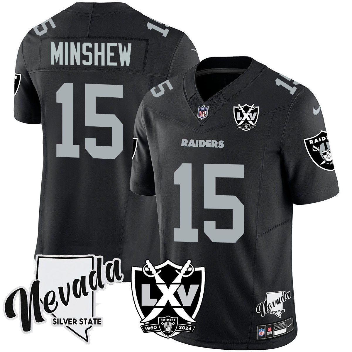 Men's Gardner Minshew Las Vegas Raiders 2024 Vapor Limited Black Jersey - 65th Anniversary - All Stitched