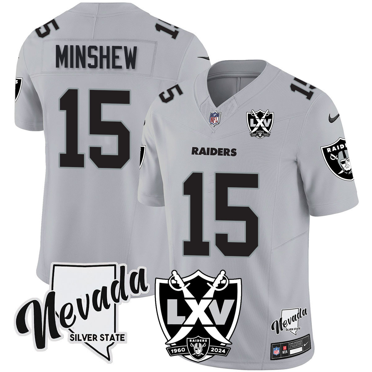 Men's Gardner Minshew Las Vegas Raiders 2024 Vapor Limited Silver Jersey - 65th Anniversary - All Stitched