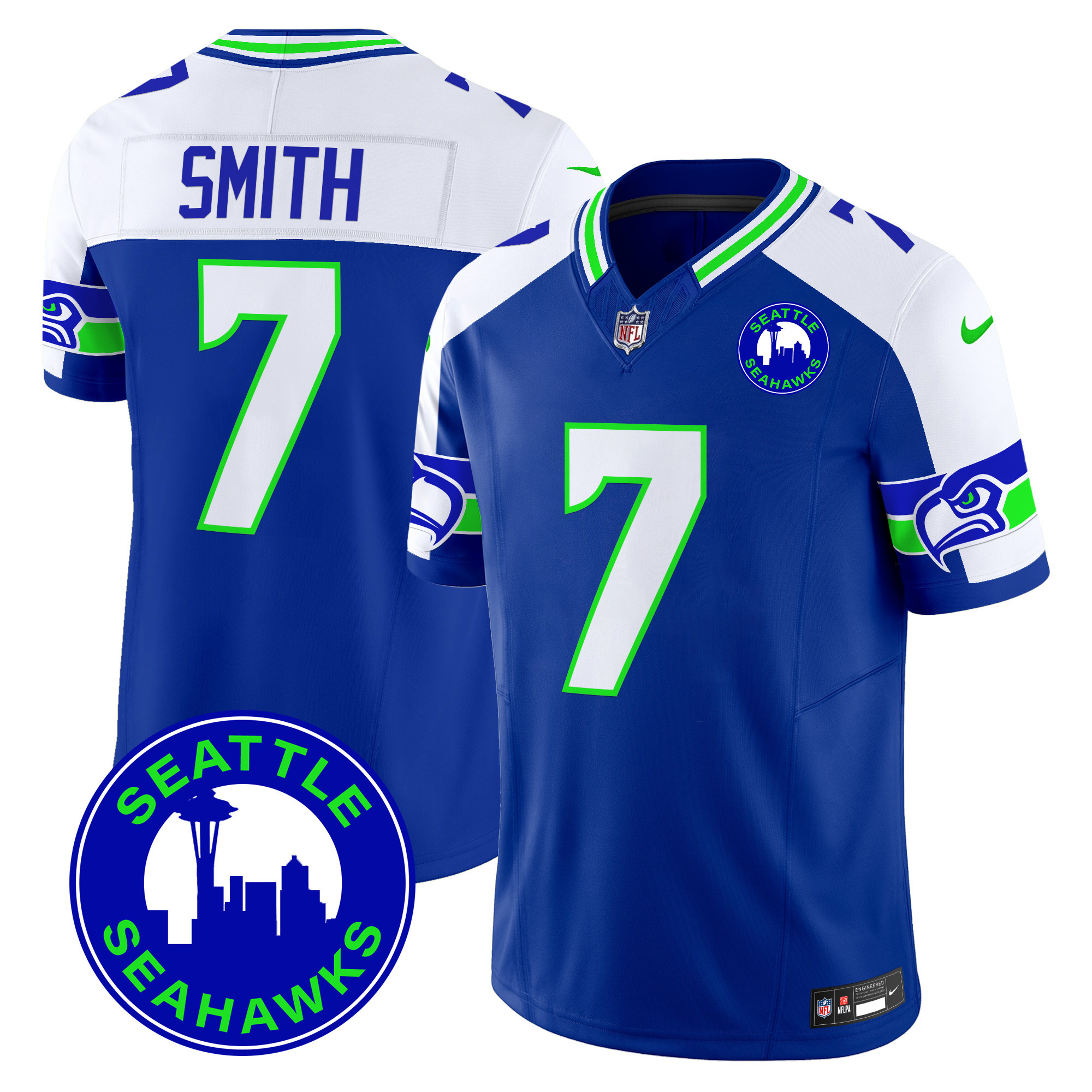 Men's Geno Smith Seattle Seahawks 2024 Seattle City Patch Vapor Limited Royal Alternate Jersey - All Stitched