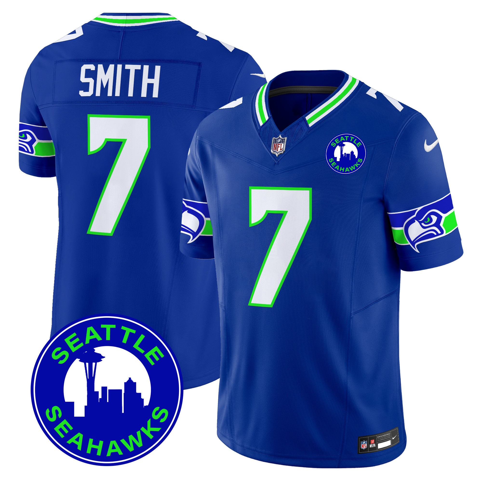 Men's Geno Smith Seattle Seahawks 2024 Seattle City Patch Vapor Limited Royal Jersey - All Stitched