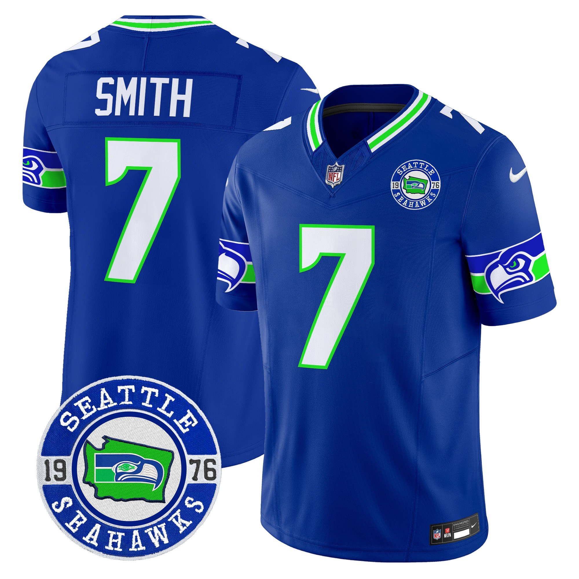 Men's Geno Smith Seattle Seahawks 2024 Seattle Est. 1976 Patch Vapor Limited Royal Jersey - All Stitched