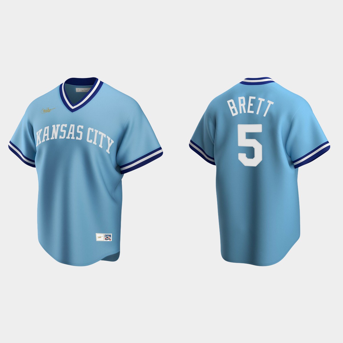 Men's George Brett #5 Kansas City Royals Cooperstown Collection Road Jersey - Light Blue
