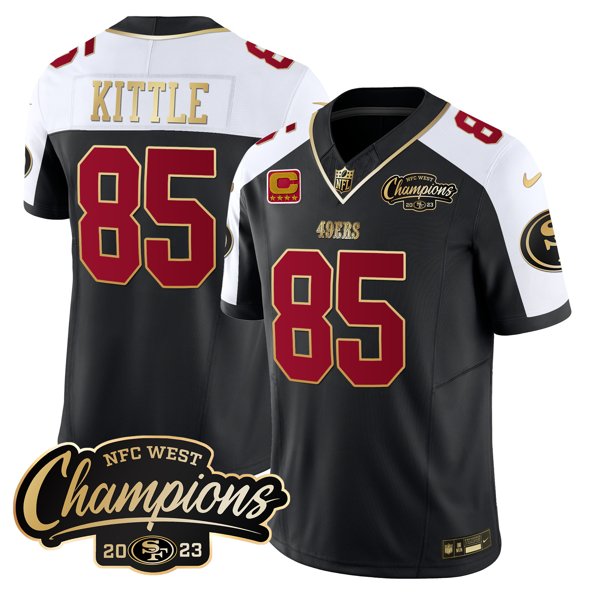 Men's George Kittle San Francisco 49ers 2023 NFC West Champions Patch Vapor Black Alternate Jersey - All Stitched
