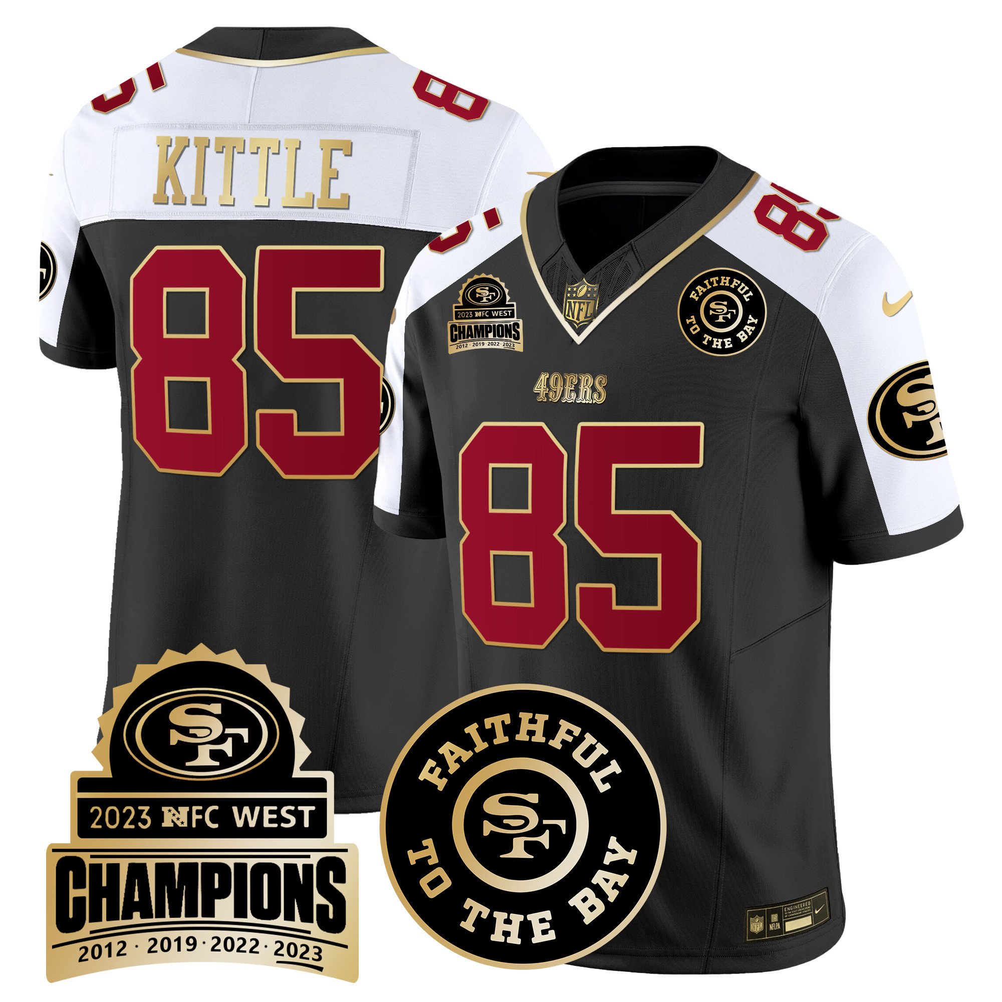 Men's George Kittle San Francisco 49ers 2023 NFC West Champions Patch Vapor Black Alternate Jersey V3 - All Stitched