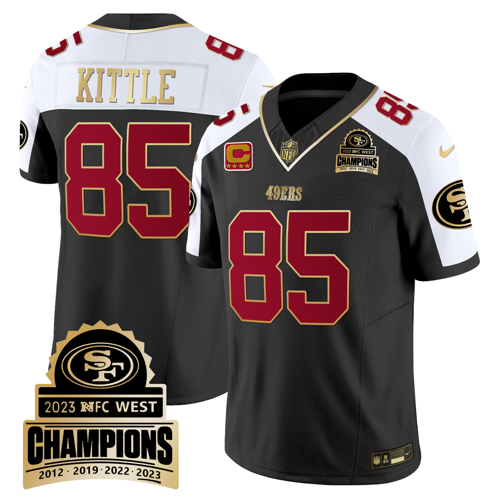 Men's George Kittle San Francisco 49ers 2023 NFC West Champions Patch Vapor Black Alternate Jersey V4 - All Stitched