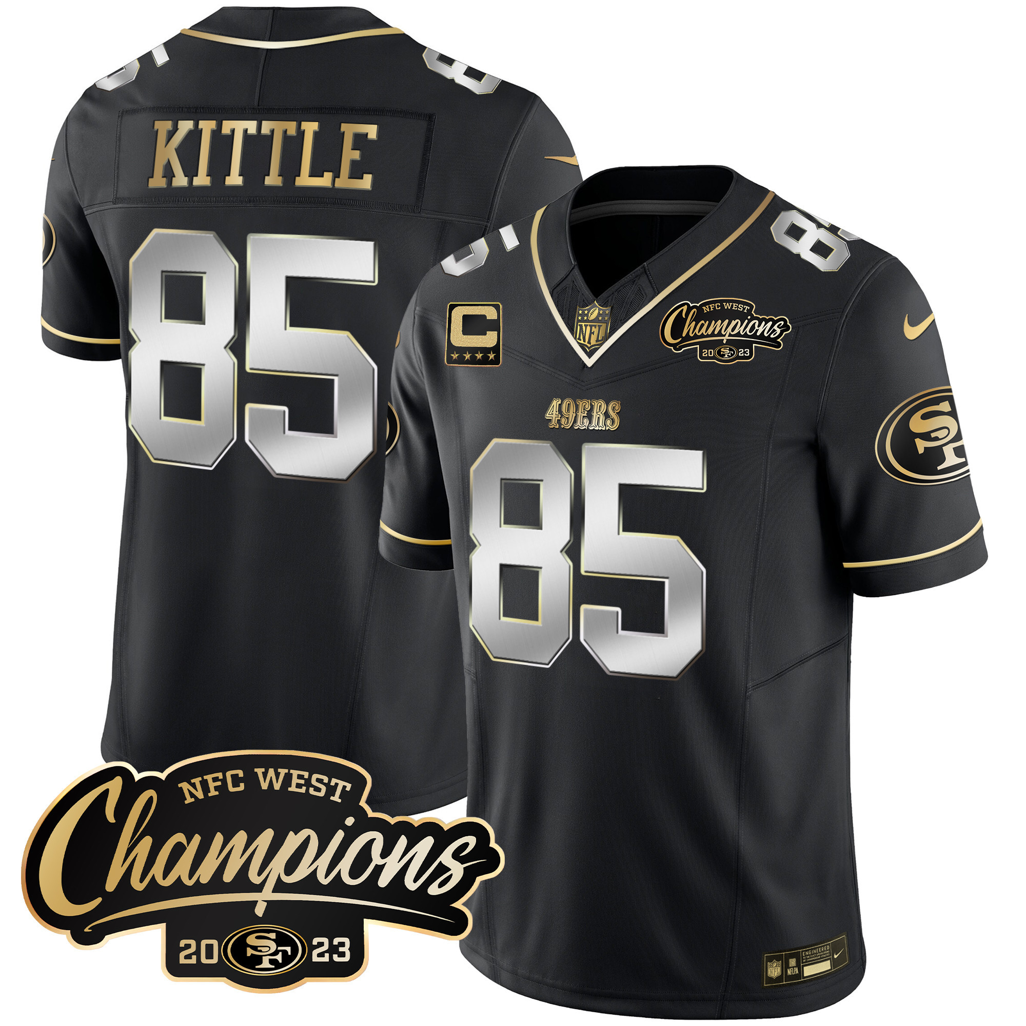 Men's George Kittle San Francisco 49ers 2023 NFC West Champions Patch Vapor Black Limited Jersey - All Stitched