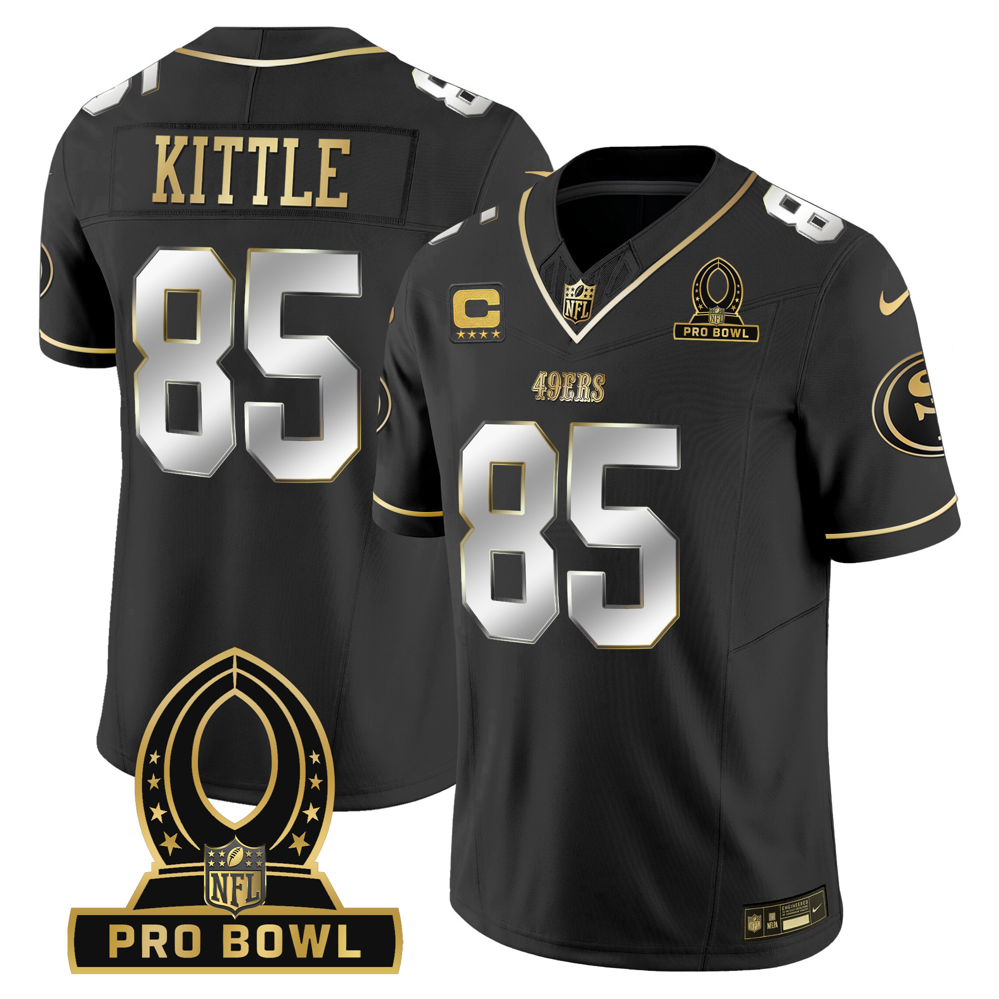Men's George Kittle San Francisco 49ers 2024 Pro Bowl Patch Vapor Black Limited Jersey - All Stitched