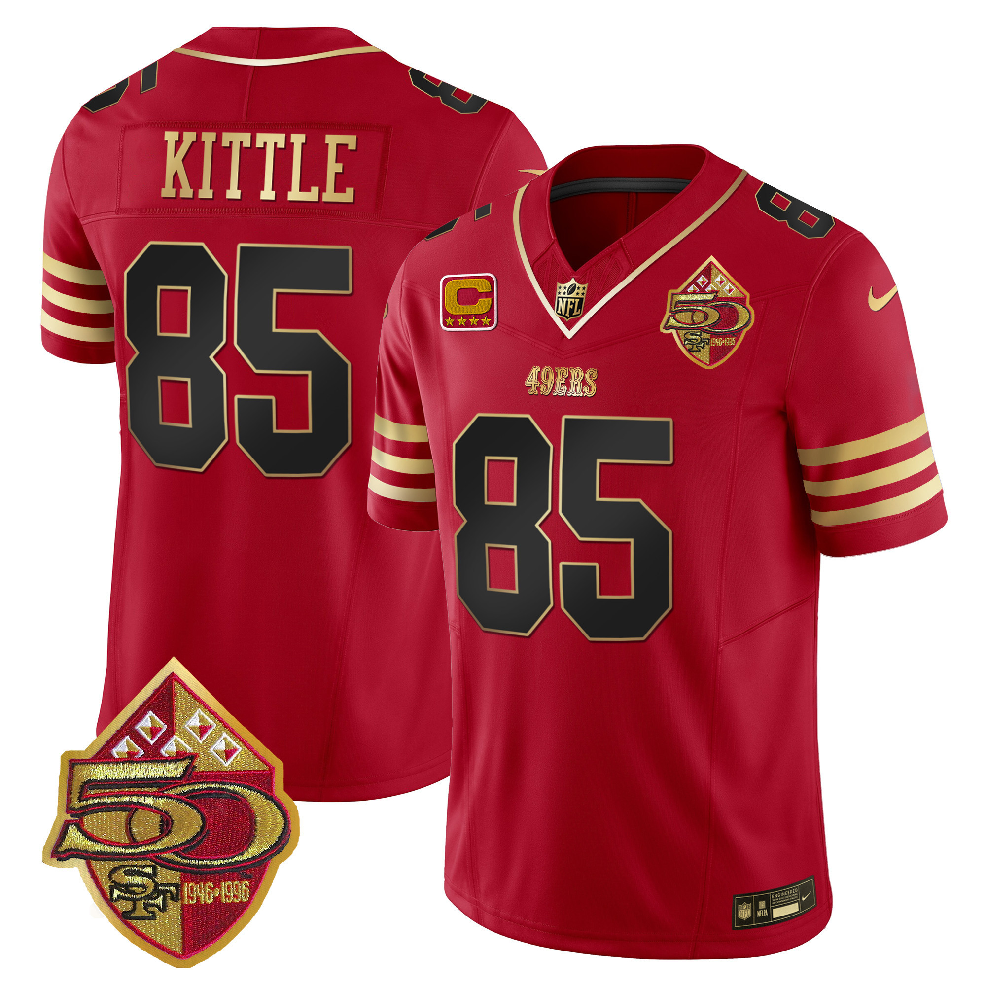 Men's George Kittle San Francisco 49ers 50th Anniversary Patch Vapor Limited Black Scarlet Jersey - All Stitched
