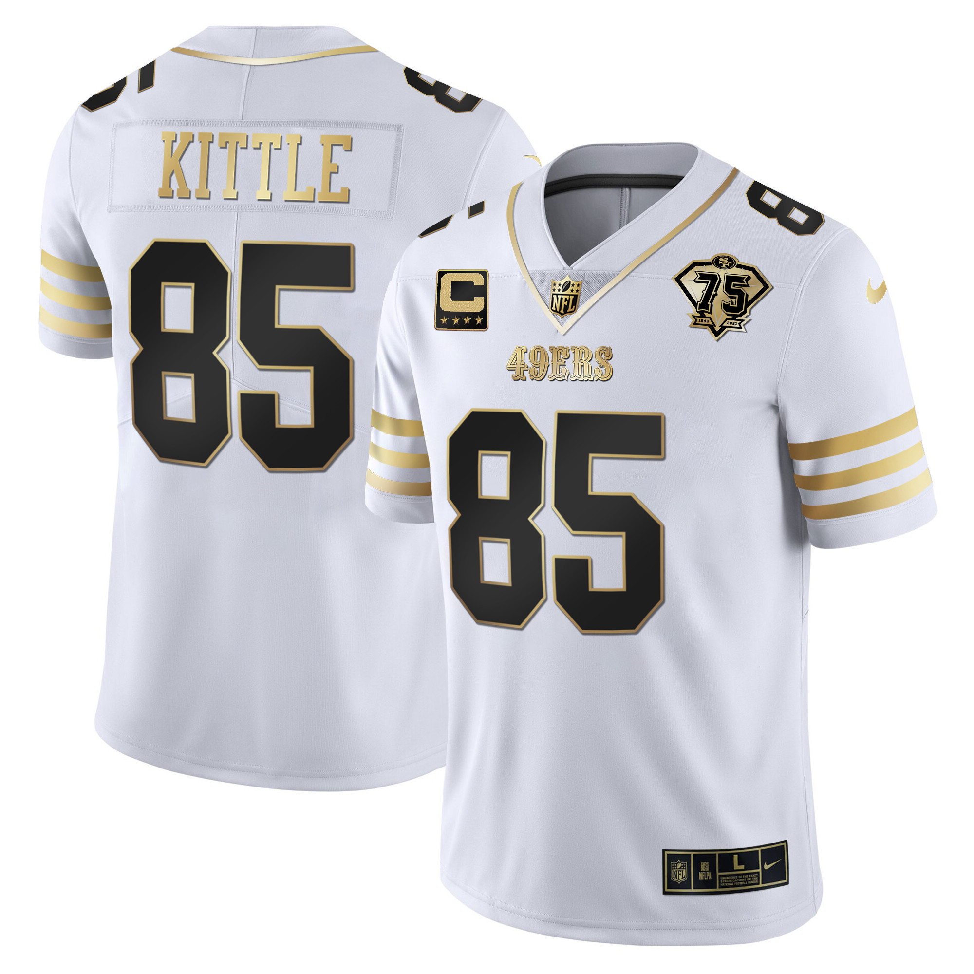 Men's George Kittle San Francisco 49ers 75th Anniversary Patch Vapor Gold White Gold Jersey - All Stitched