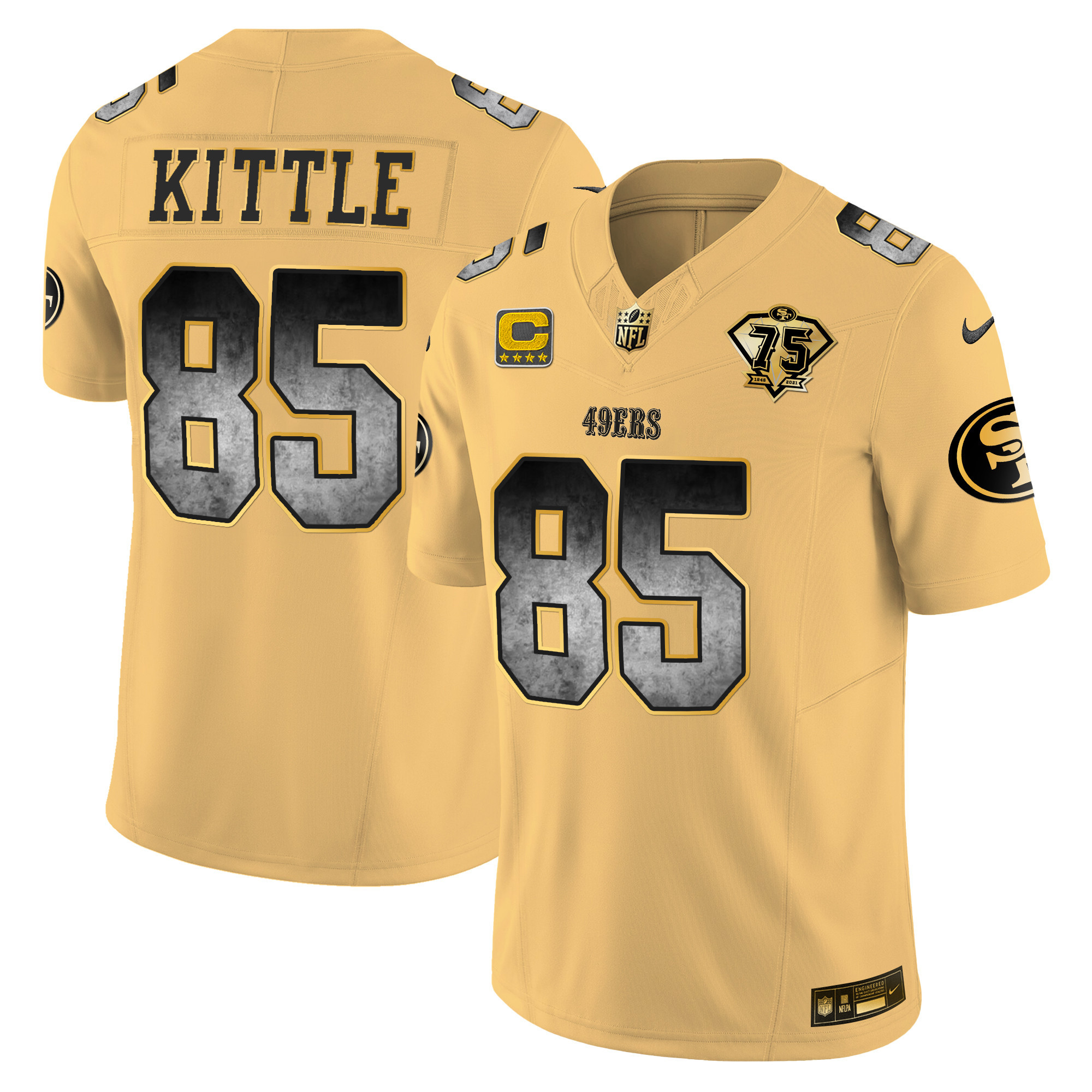 Men's George Kittle San Francisco 49ers Arch Smoke Vapor Gold Jersey - All Stitched