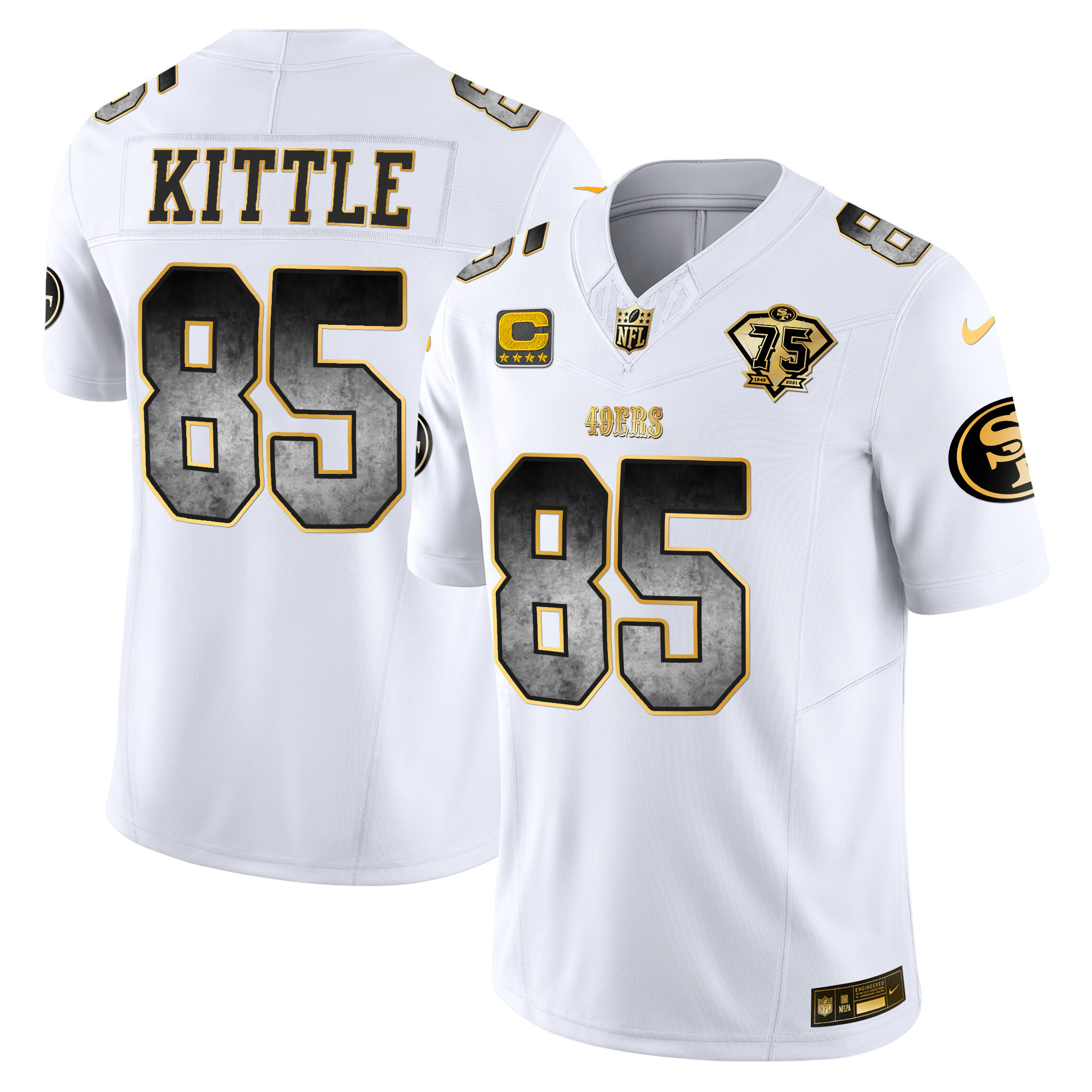 Men's George Kittle San Francisco 49ers Arch Smoke Vapor White Gold Jersey - All Stitched
