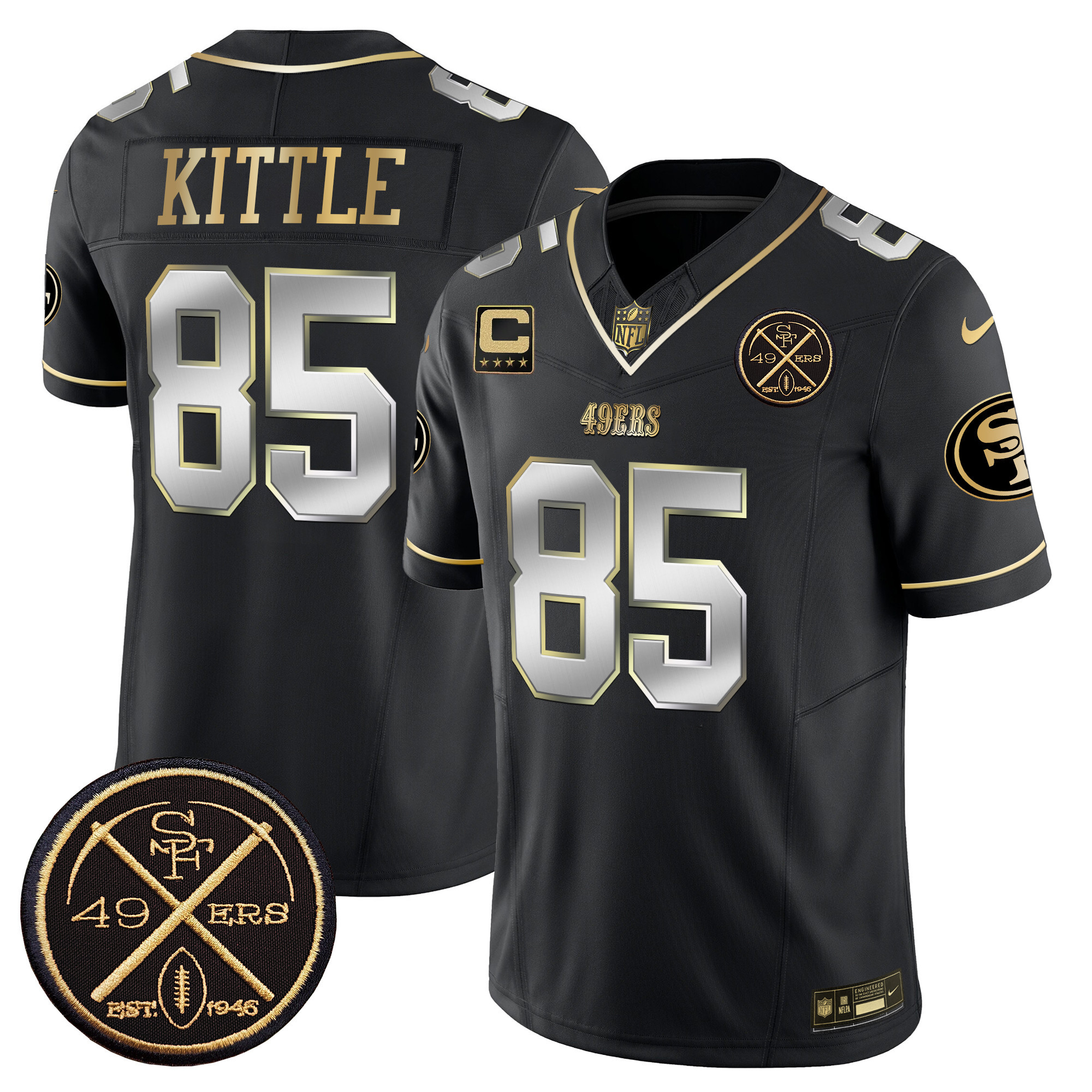 Men's George Kittle San Francisco 49ers Est.1946 Patch Vapor Limited Black Limited Jersey - All Stitched