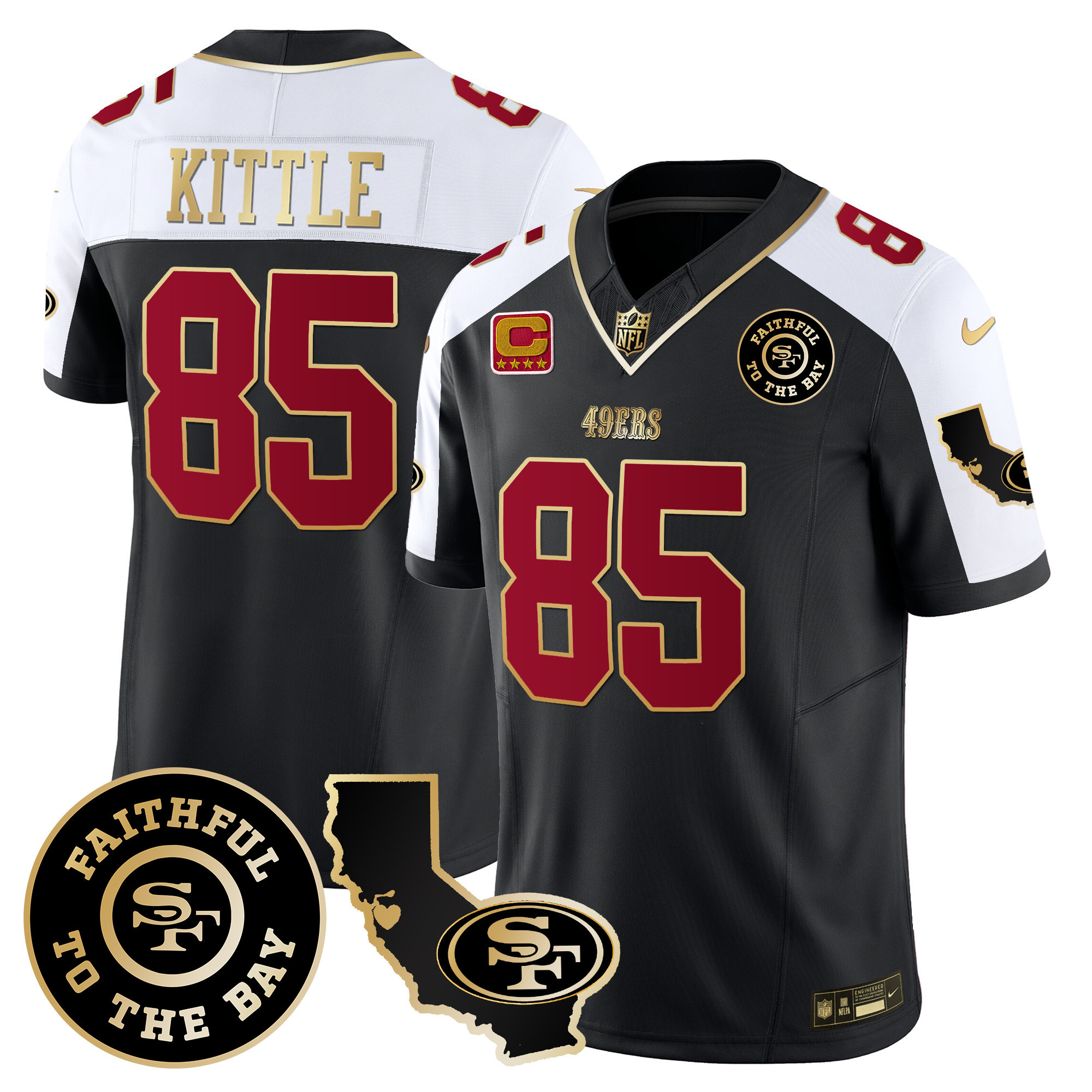 Men's George Kittle San Francisco 49ers Faithful & California Patch Vapor Black Alternate Jersey - All Stitched