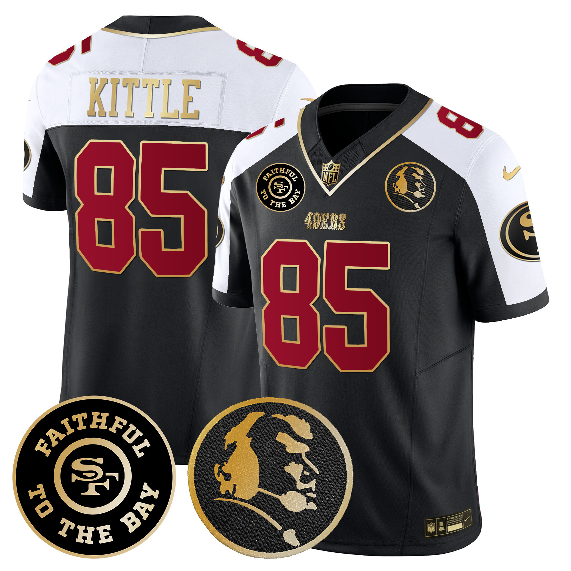 Men's George Kittle San Francisco 49ers Faithful & John Madden Patch Vapor Black Alternate Jersey - All Stitched