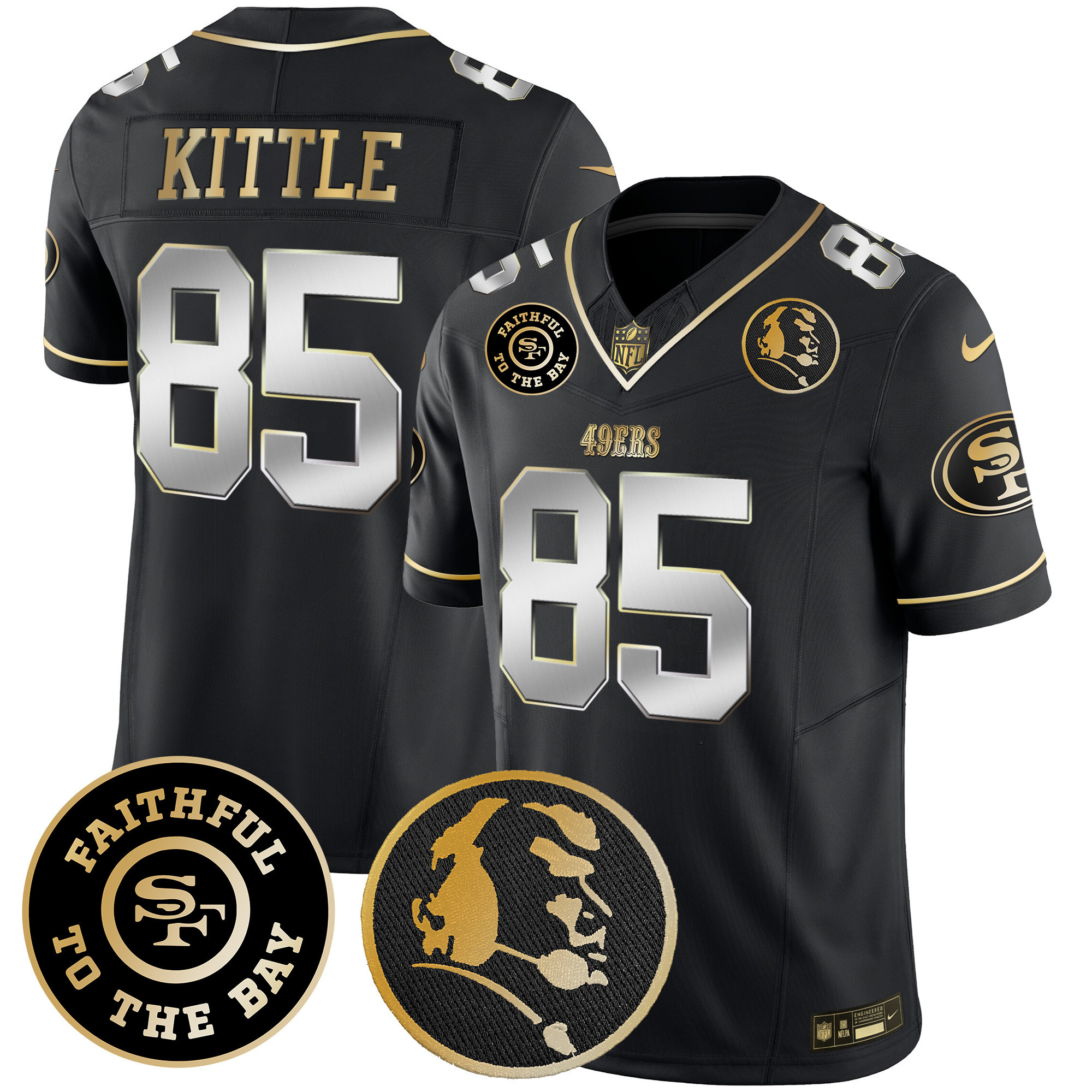 Men's George Kittle San Francisco 49ers Faithful & John Madden Patch Vapor Black Limited Jersey - All Stitched