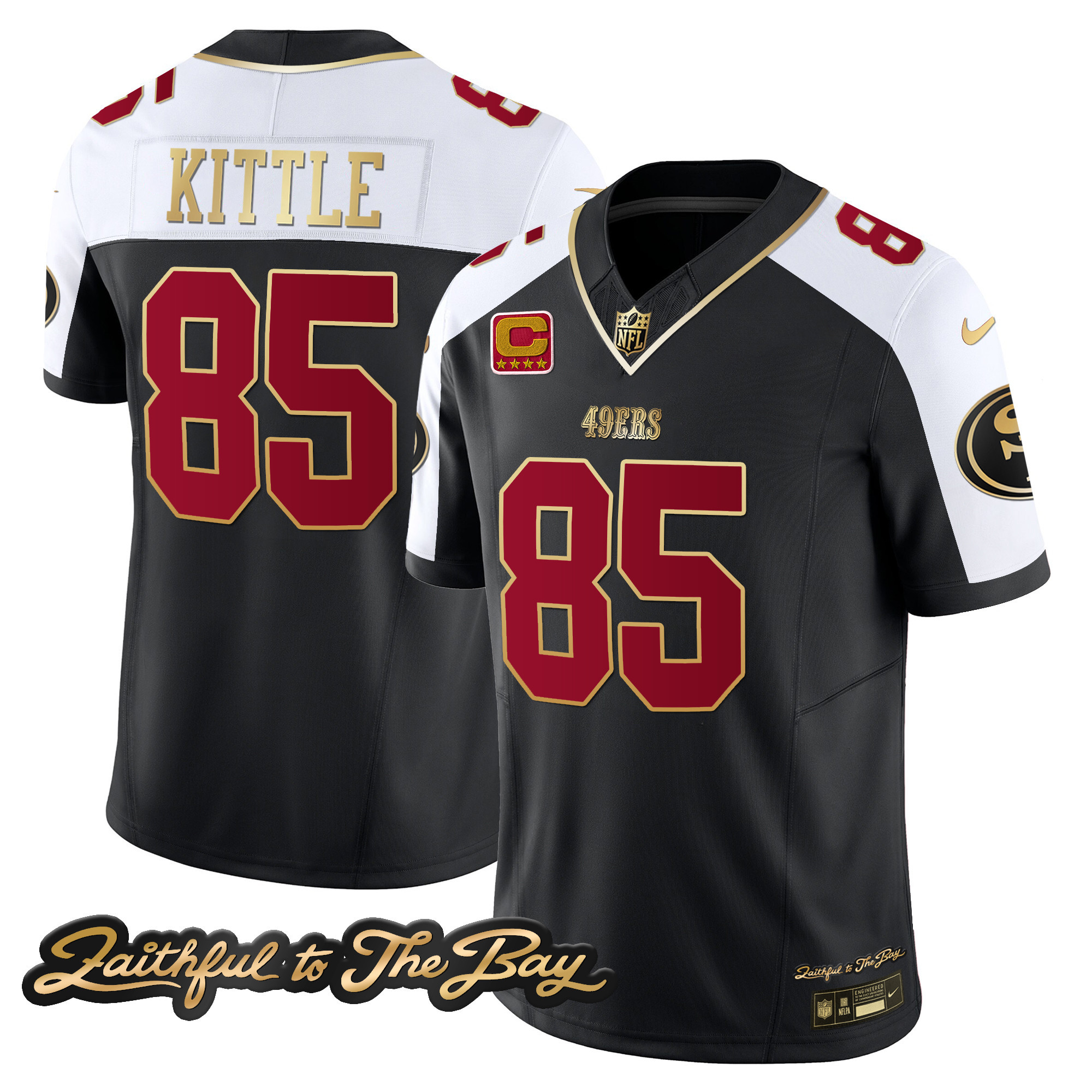 Men's George Kittle San Francisco 49ers Faithful To The Bay Patch Vapor Limited Black Alternate Jersey V3 - All Stitched