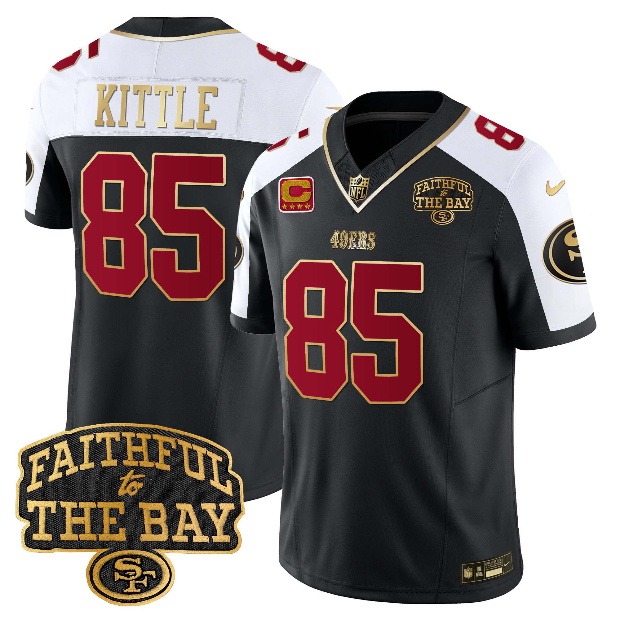 Men's George Kittle San Francisco 49ers Faithful To The Bay Patch Vapor Limited Black Alternate Jersey V8 - All Stitched