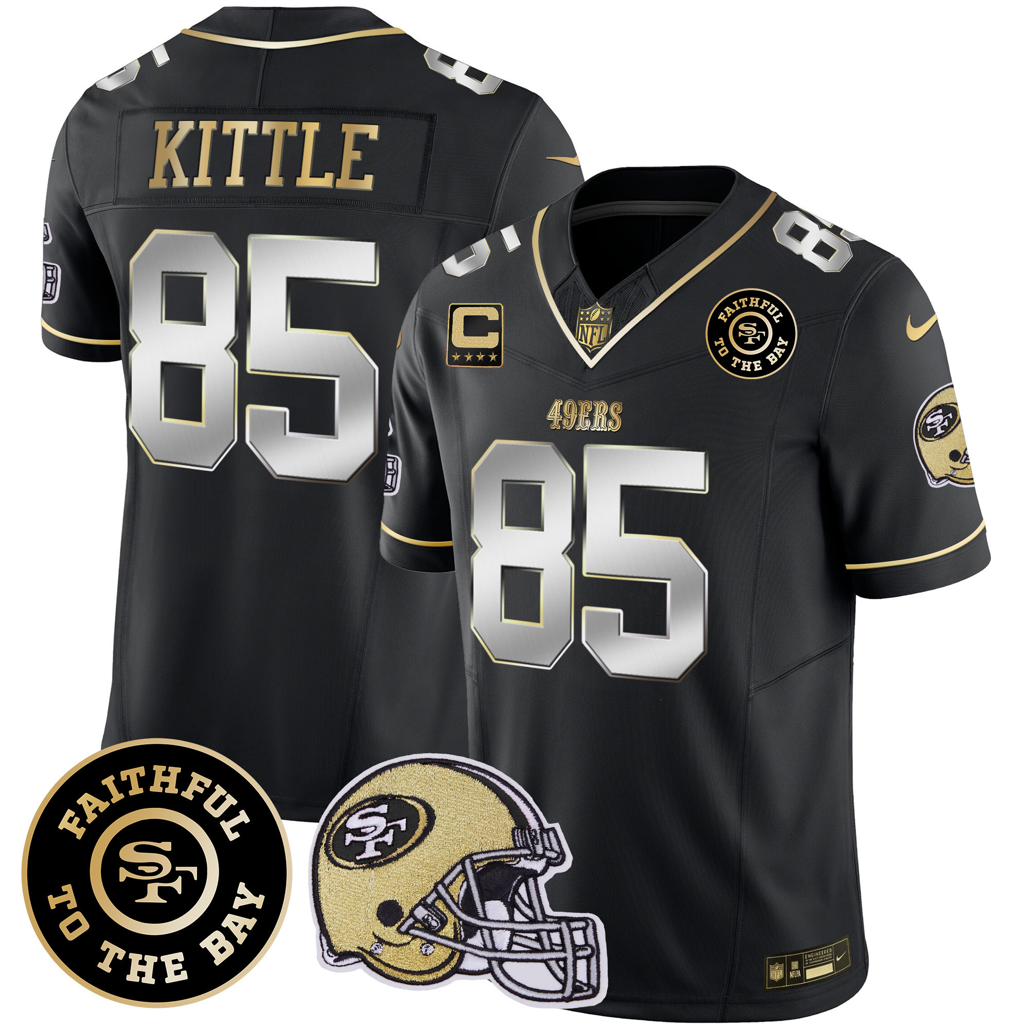 Men's George Kittle San Francisco 49ers Faithful To The Bay Patch Vapor Limited Black Limited Jersey V5 - All Stitched