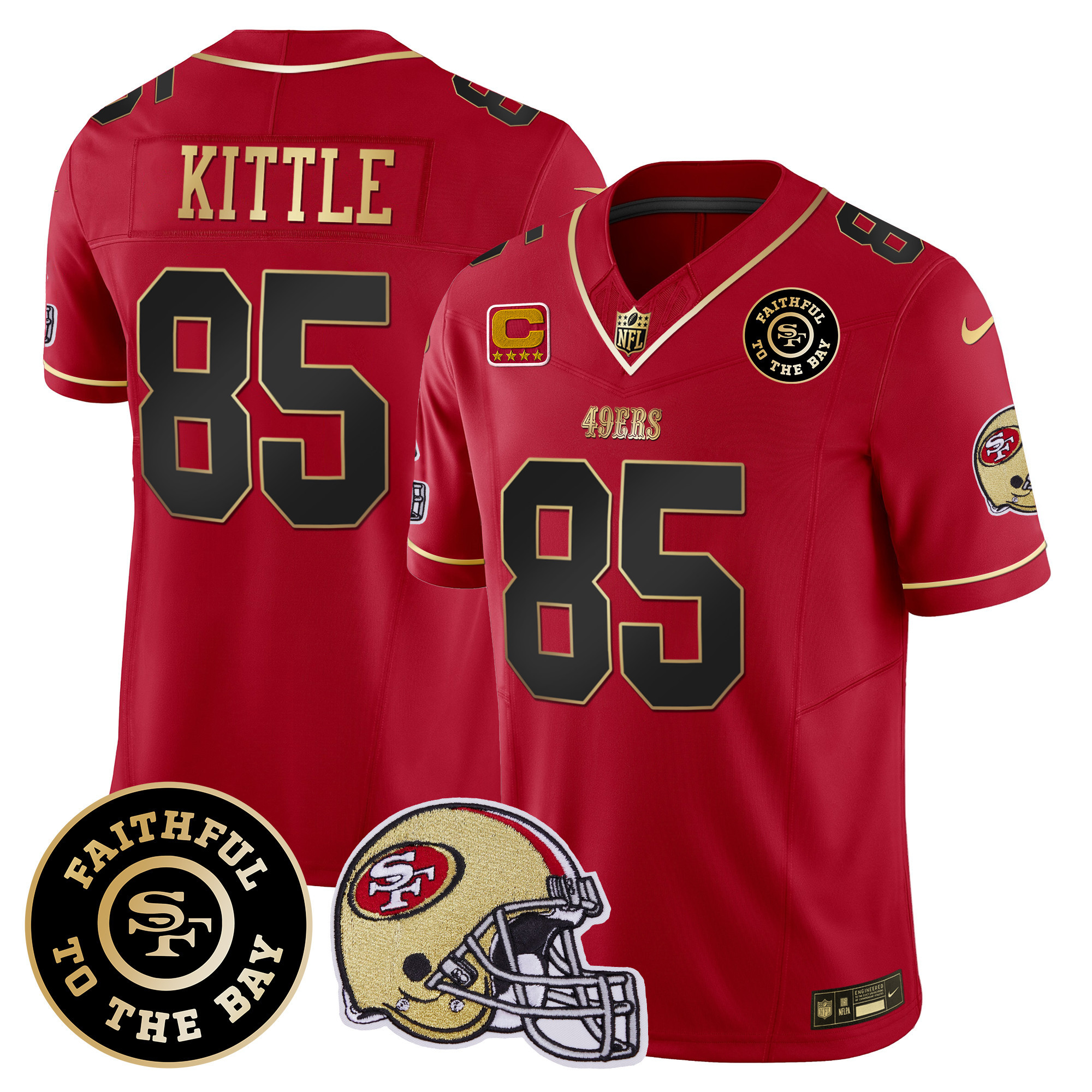 Men's George Kittle San Francisco 49ers Faithful To The Bay Patch Vapor Limited Scarlet Limited Jersey V5 - All Stitched