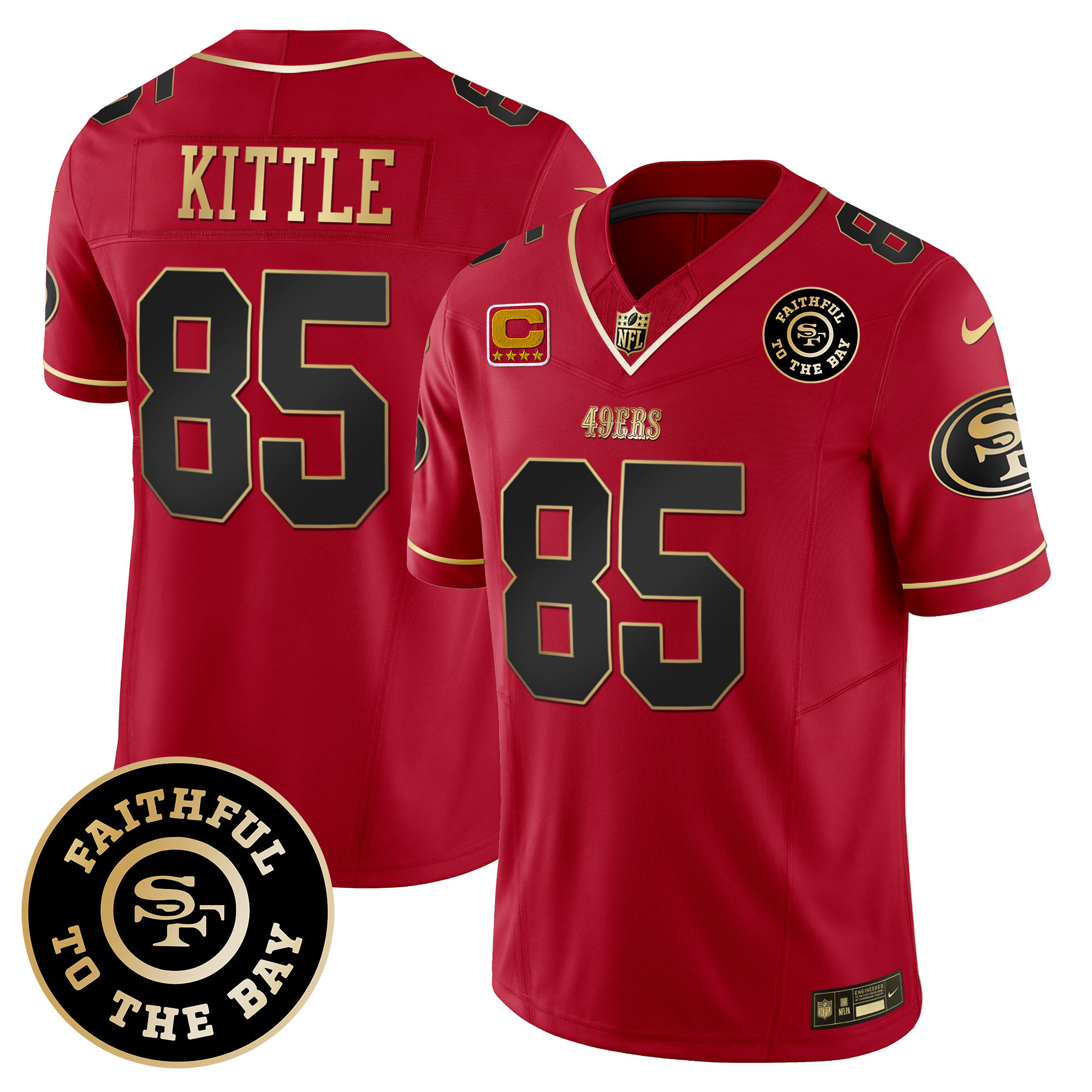 Men's George Kittle San Francisco 49ers Faithful To The Bay Patch Vapor Limited Scarlet Limited Jersey V7 - All Stitched