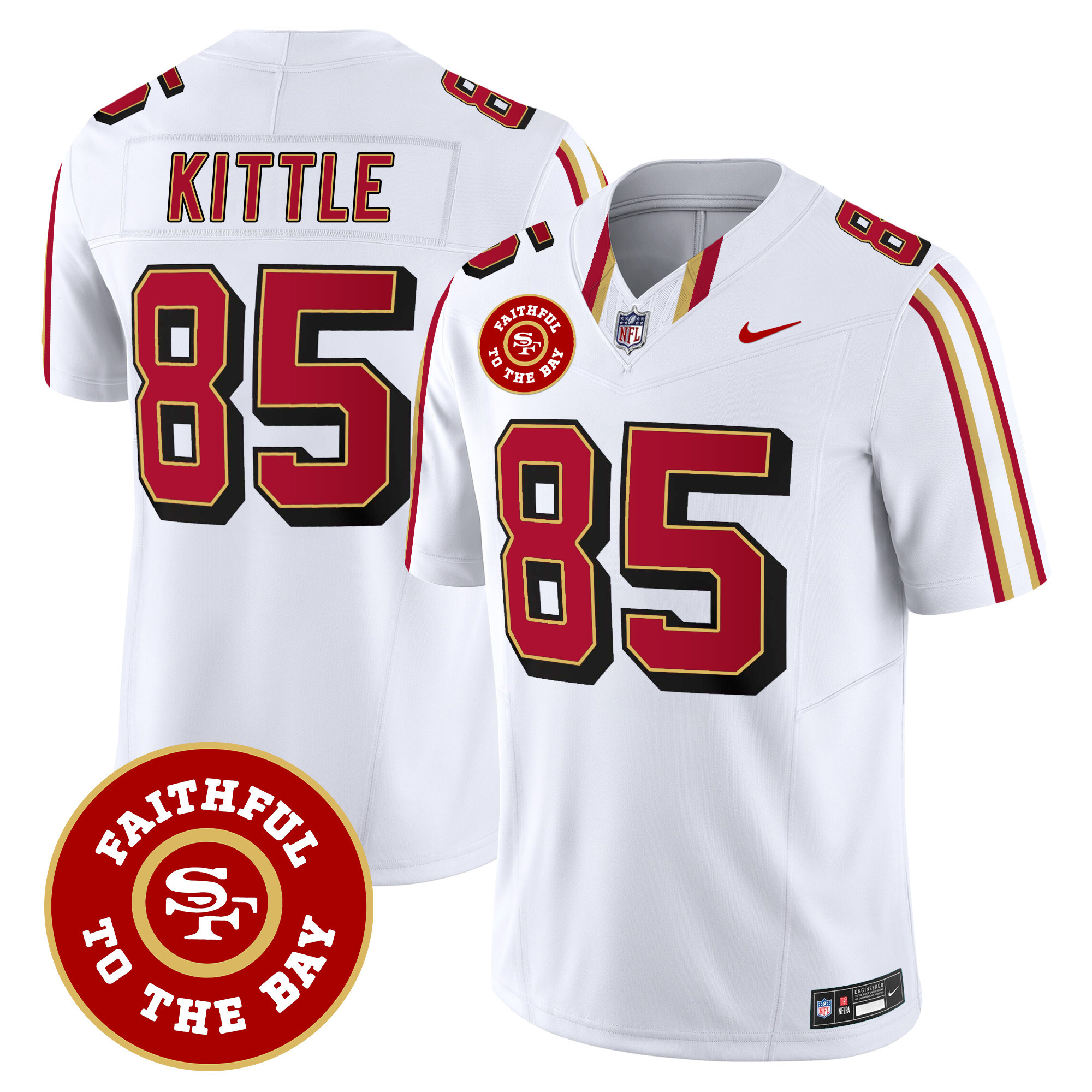 Men's George Kittle San Francisco 49ers Faithful To The Bay Patch Vapor Limited White Jersey V9 - All Stitched