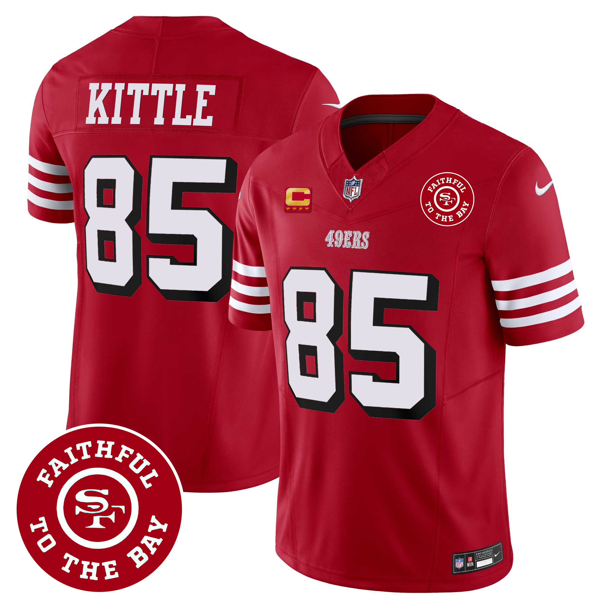 Men's George Kittle San Francisco 49ers Faithful To The Bay Patch Vapor Red Jersey V2 - All Stitched