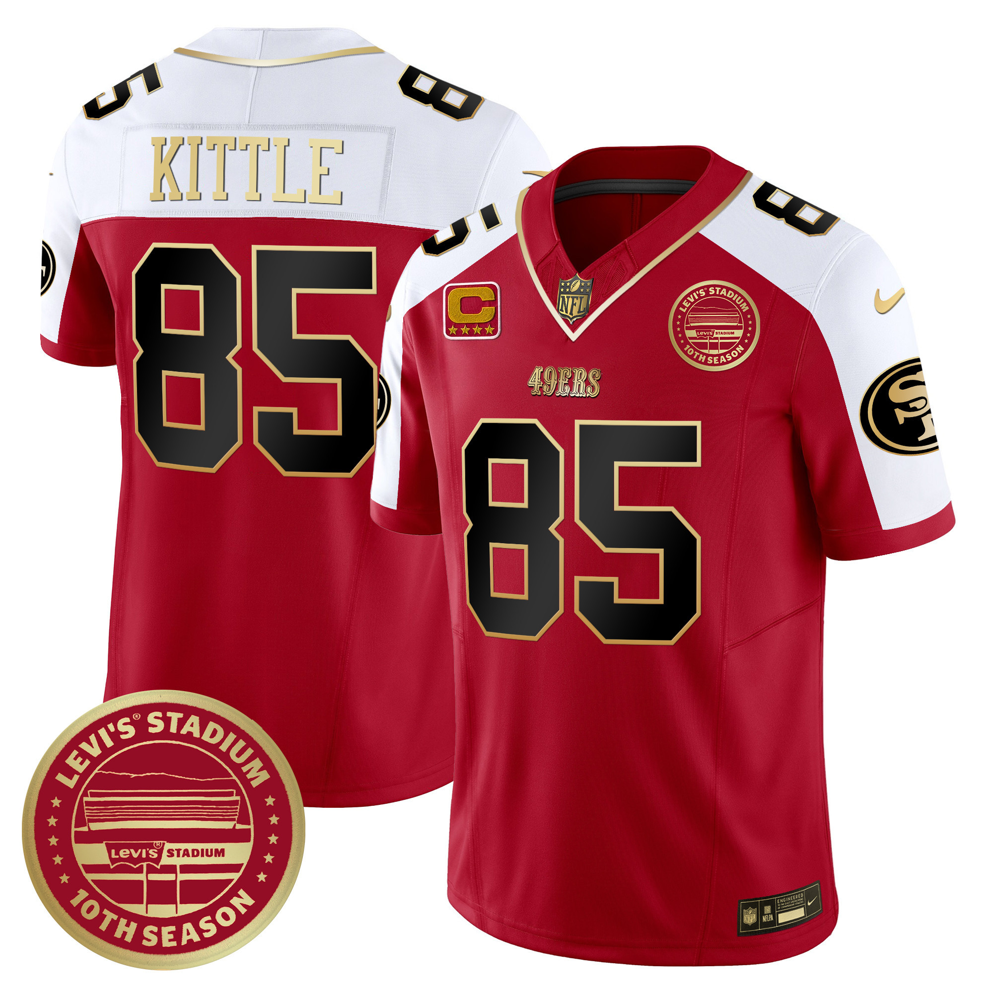 Men's George Kittle San Francisco 49ers Levi's Stadium 10th Season Patch Vapor Limited Alternate Jersey - All Stitched