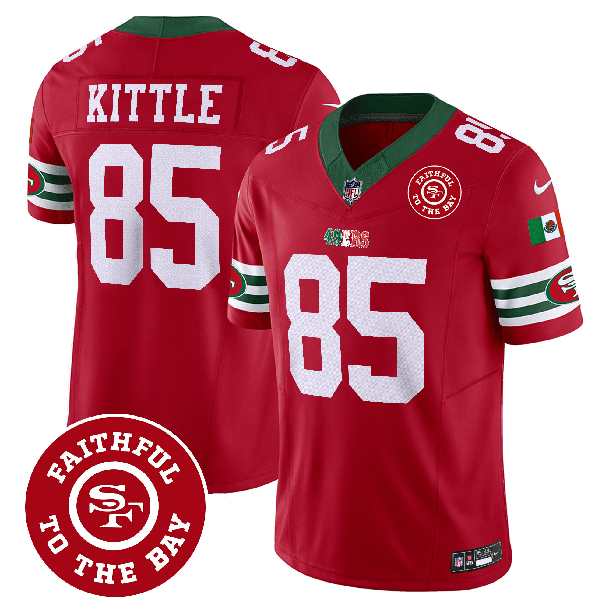 Men's George Kittle San Francisco 49ers Mexico Faithful To The Bay Patch Vapor Red Jersey - All Stitched
