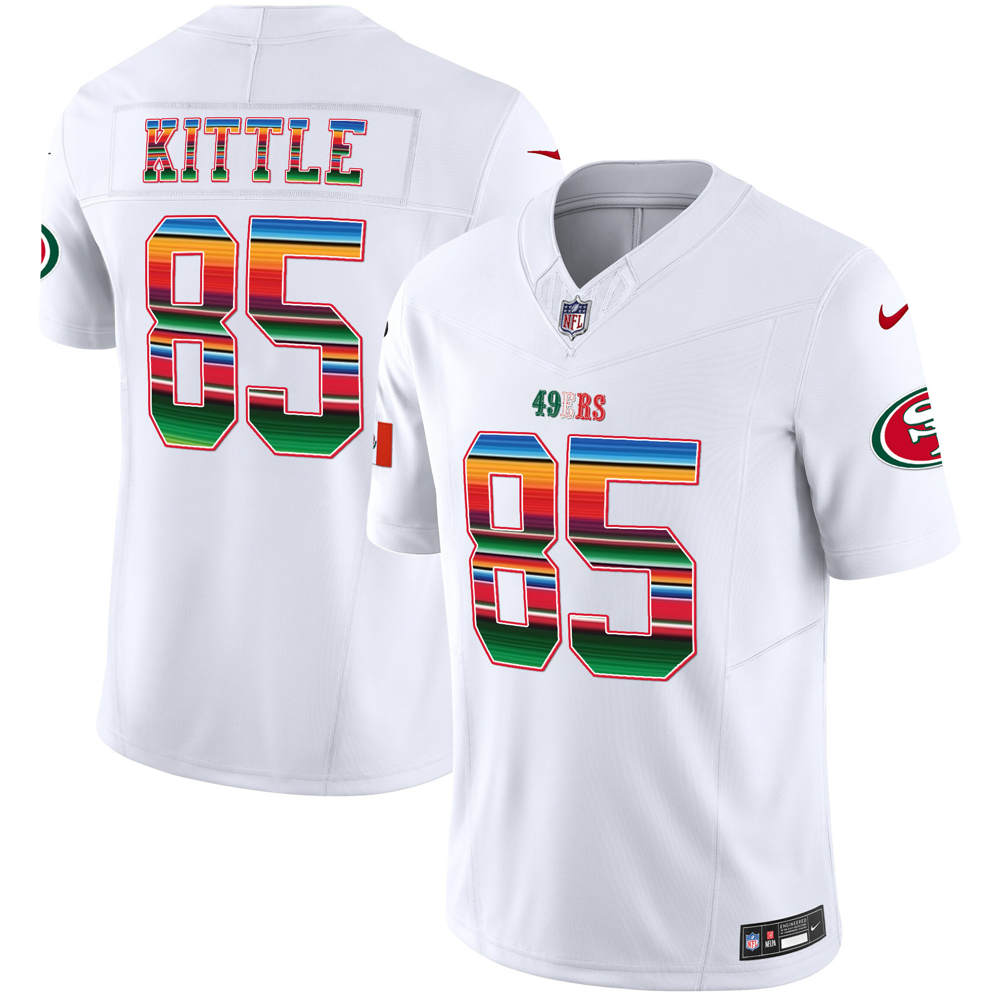 Men's George Kittle San Francisco 49ers Mexico Vapor White Jersey V3 - All Stitched