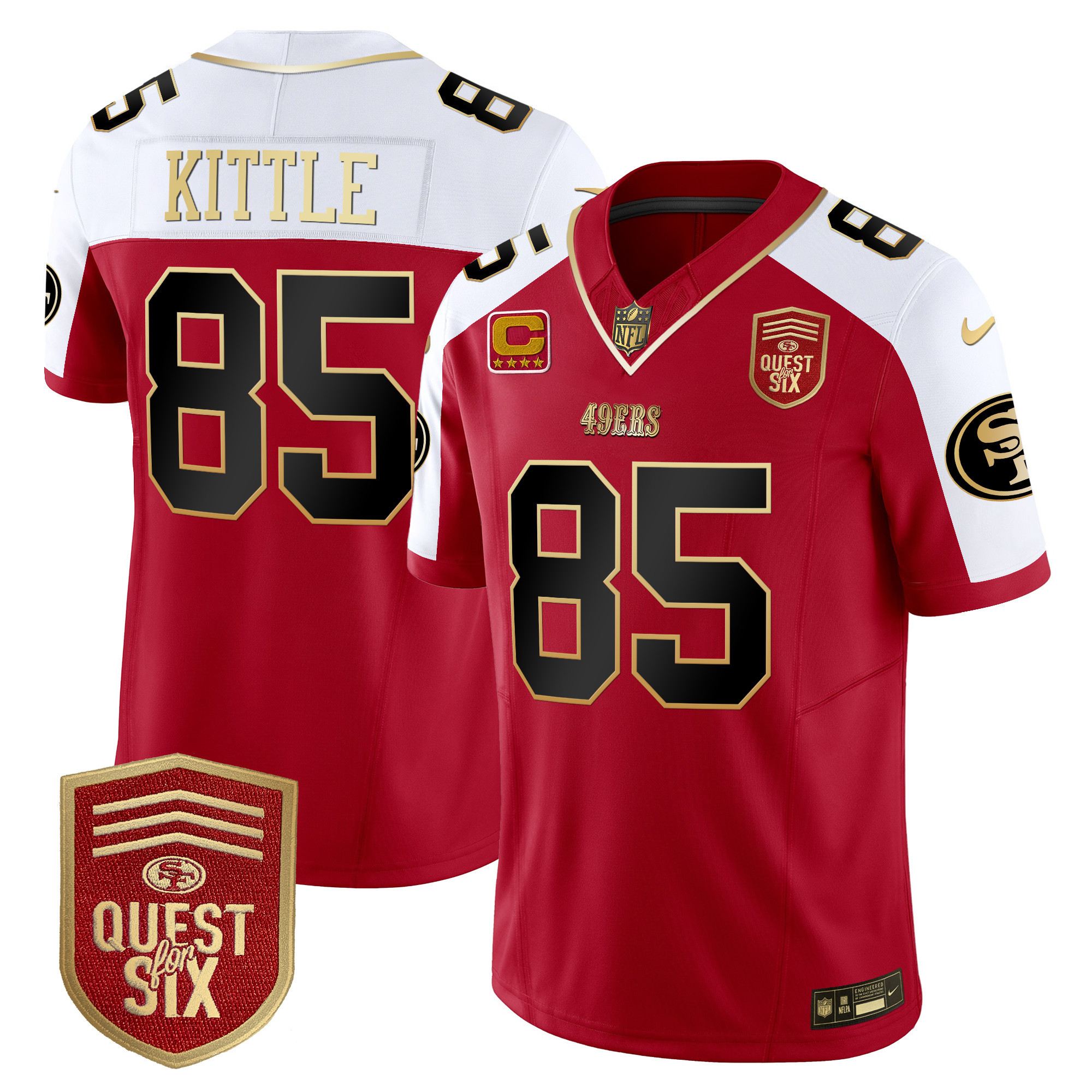 Men's George Kittle San Francisco 49ers Quest For Six Patch Vapor Limited Alternate Jersey - All Stitched