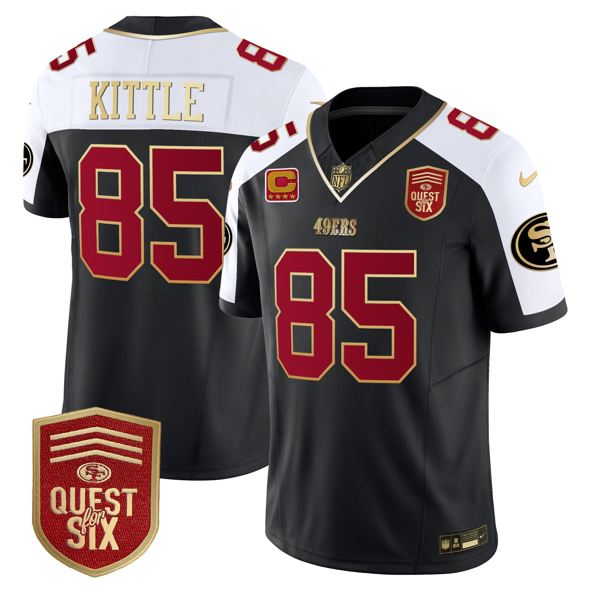 Men's George Kittle San Francisco 49ers Quest For Six Patch Vapor Limited Black Alternate Jersey - All Stitched