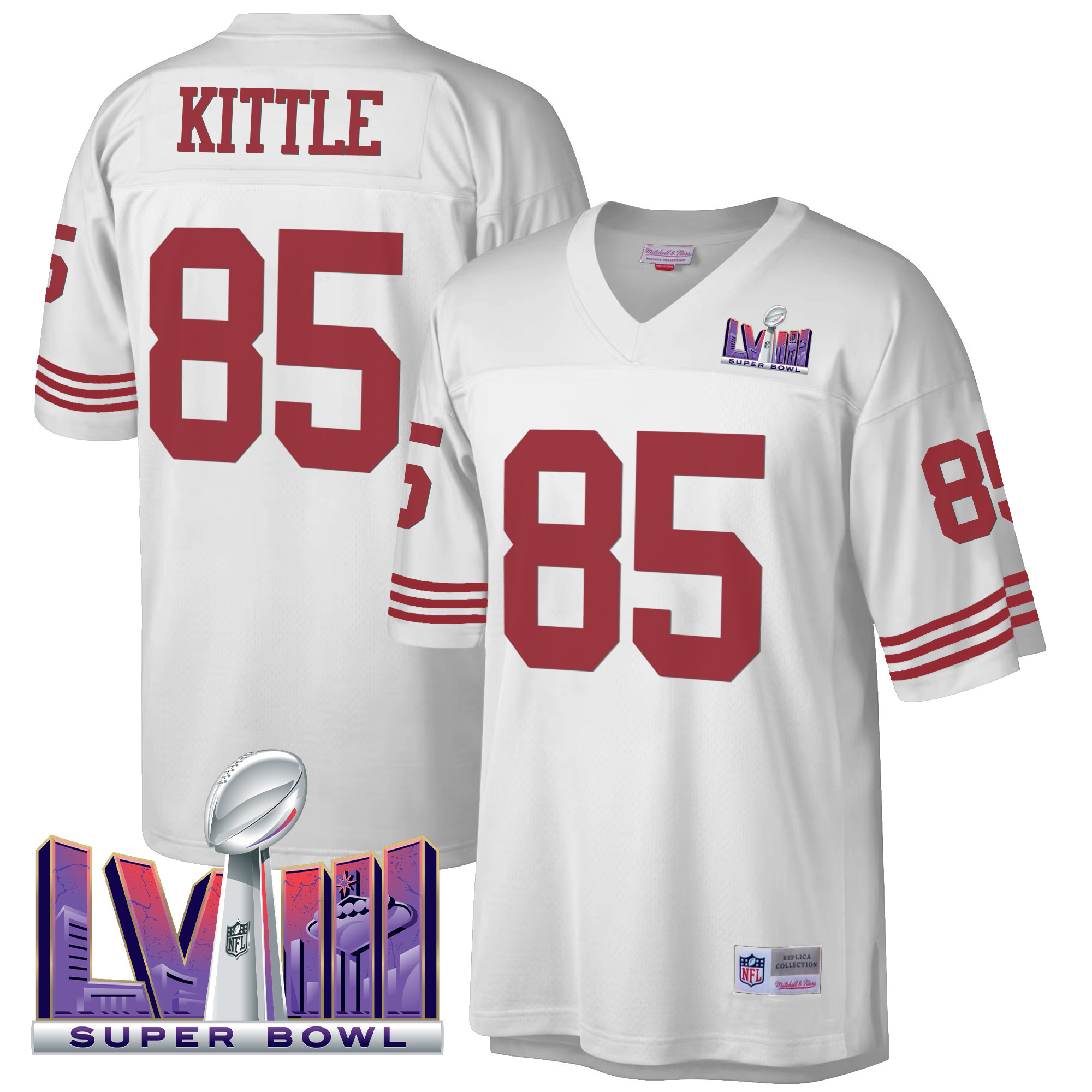 Men's George Kittle San Francisco 49ers Super Bowl LVIII 1990 Big & Tall White Jersey - All Stitched