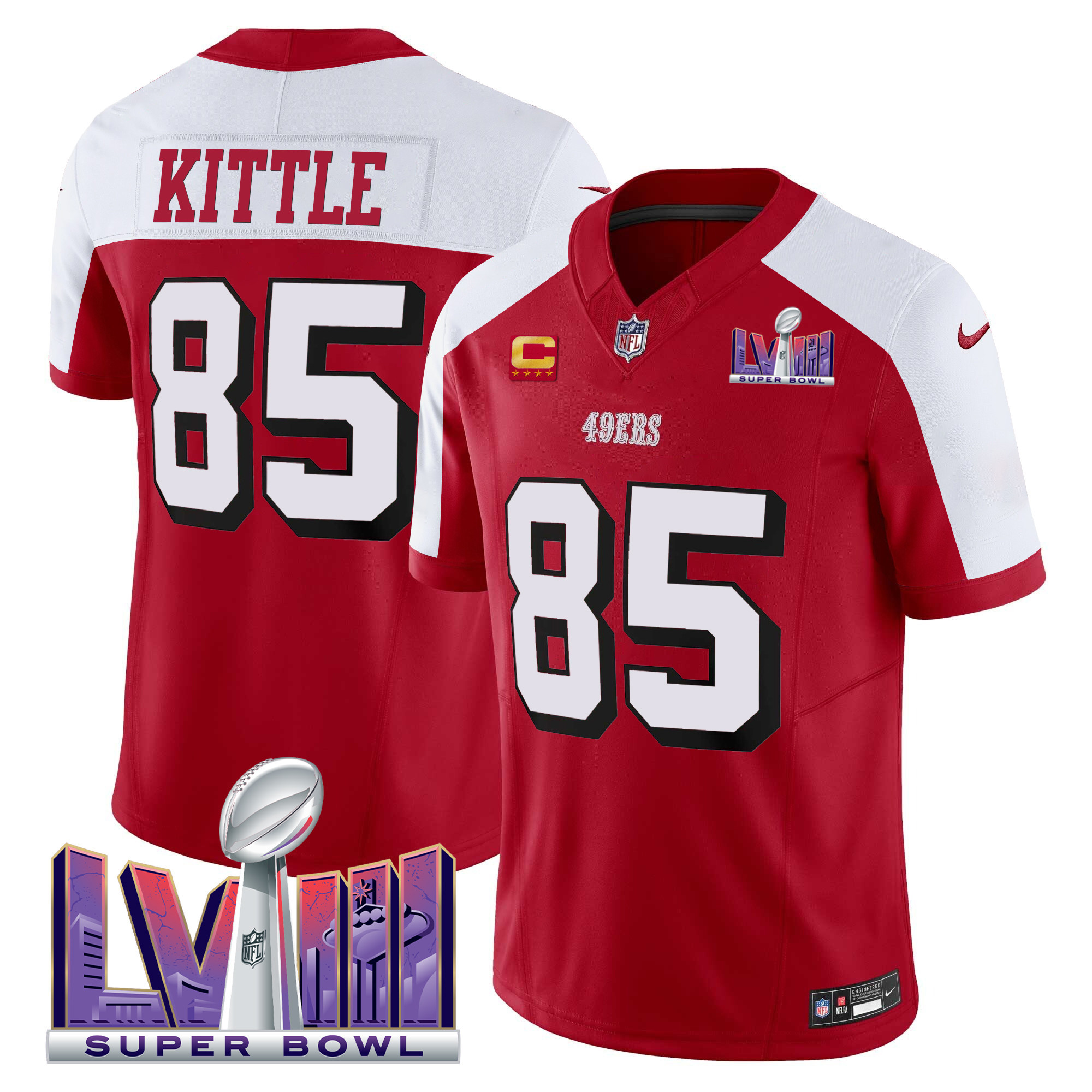 Men's George Kittle San Francisco 49ers Super Bowl LVIII Patch Vapor Limited Alternate Jersey V2 - All Stitched