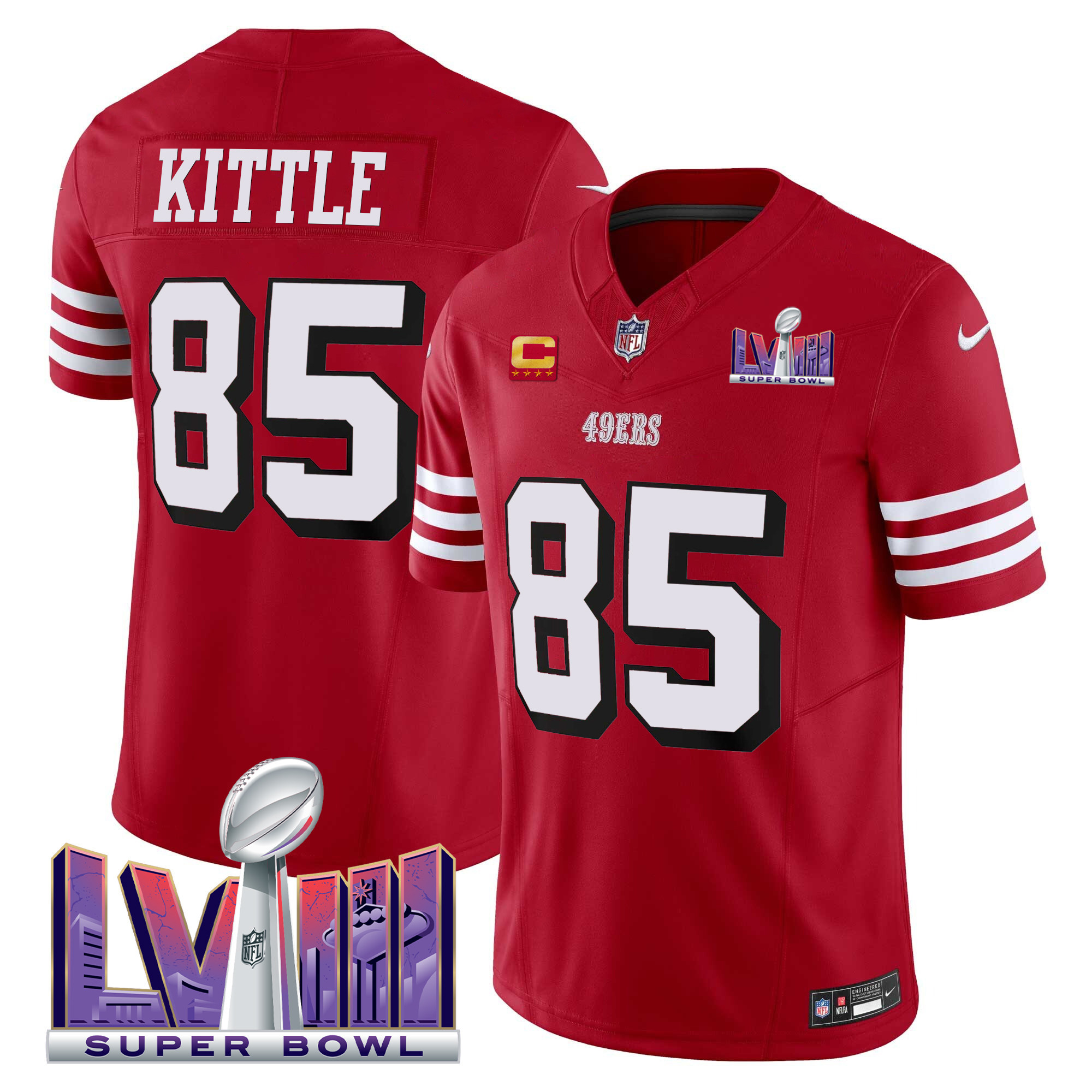 Men's George Kittle San Francisco 49ers Super Bowl LVIII Patch Vapor Limited Red Jersey V2 - All Stitched