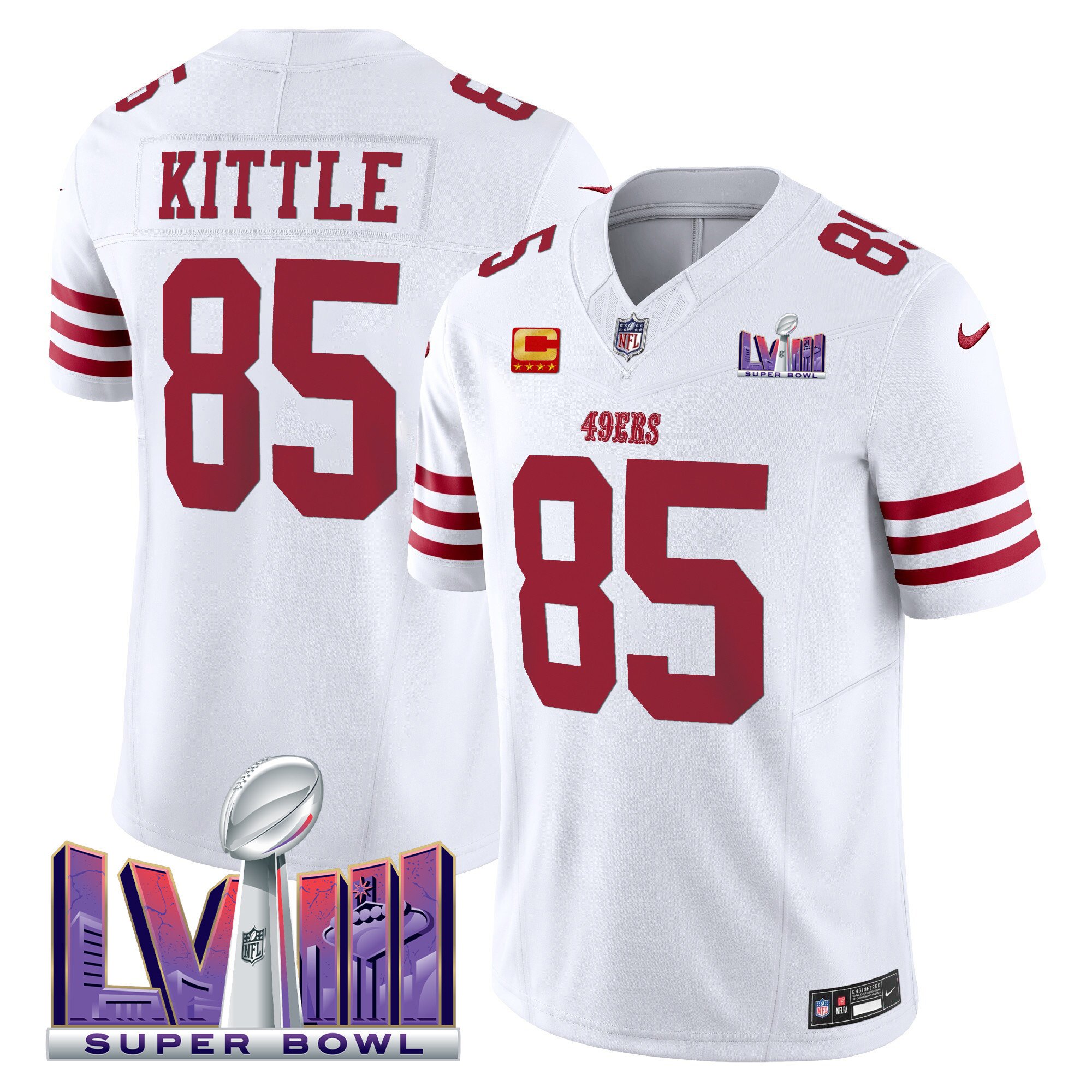 Men's George Kittle San Francisco 49ers Super Bowl LVIII Patch Vapor Limited White Jersey - All Stitched
