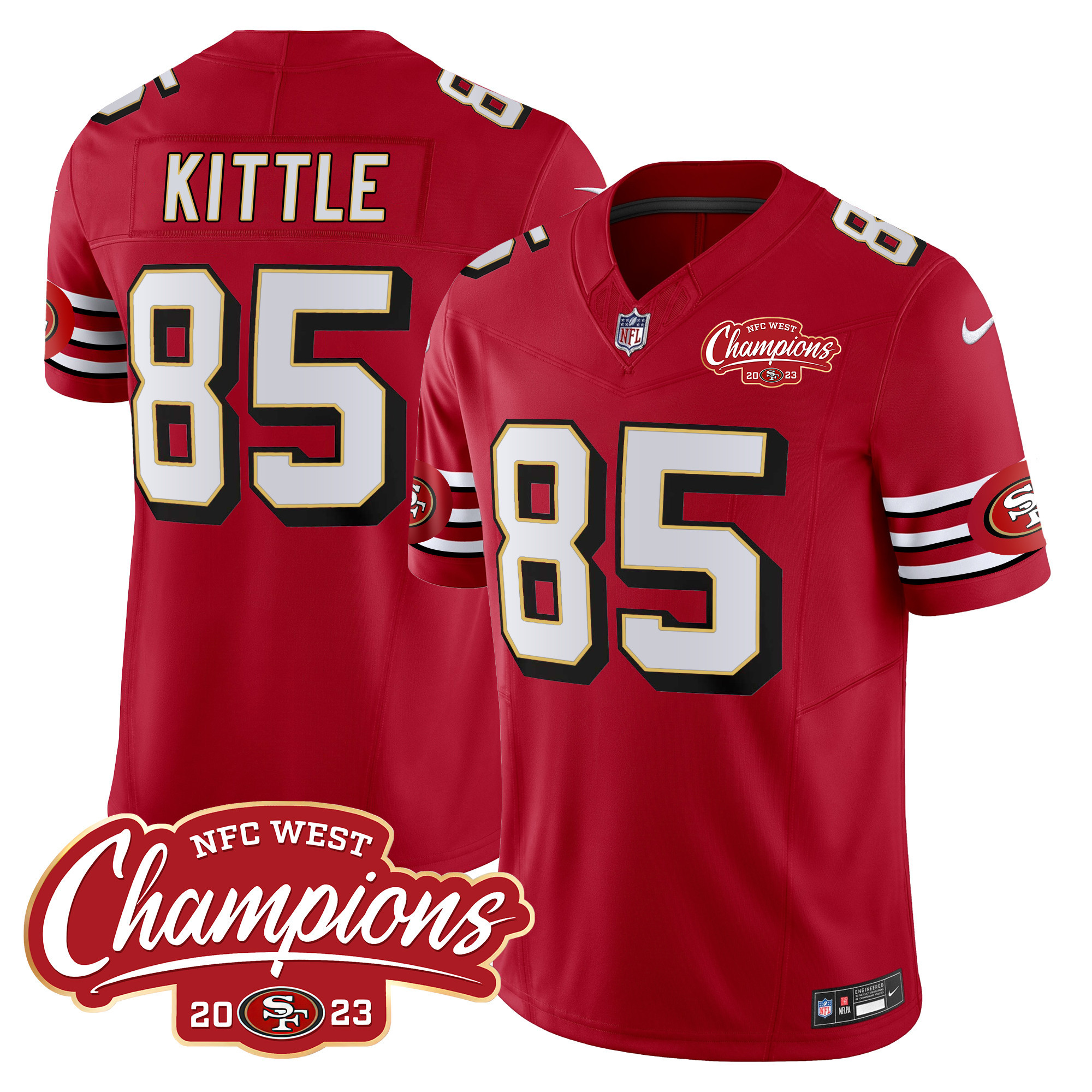 Men's George Kittle San Francisco 49ers Throwback NFC West Champions Patch Vapor Red Jersey - All Stitched