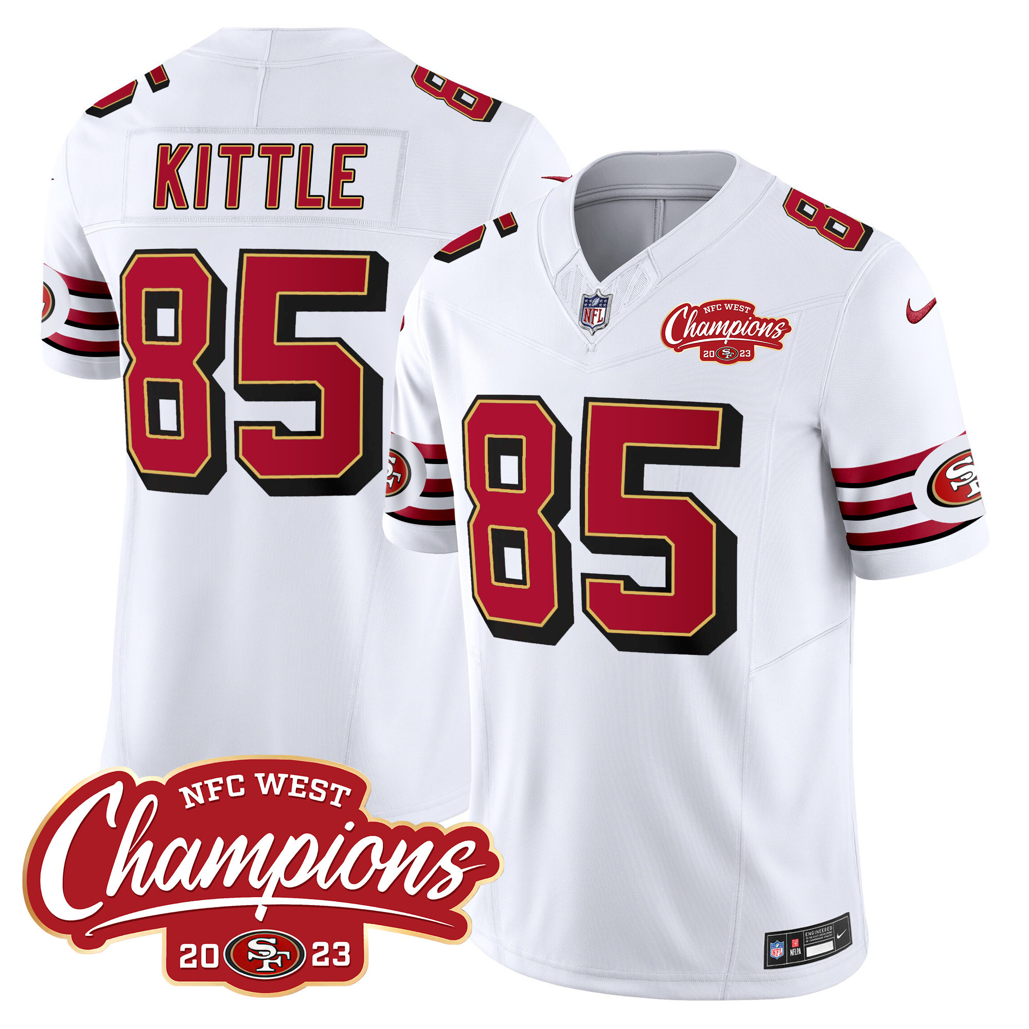 Men's George Kittle San Francisco 49ers Throwback NFC West Champions Patch Vapor White Jersey - All Stitched