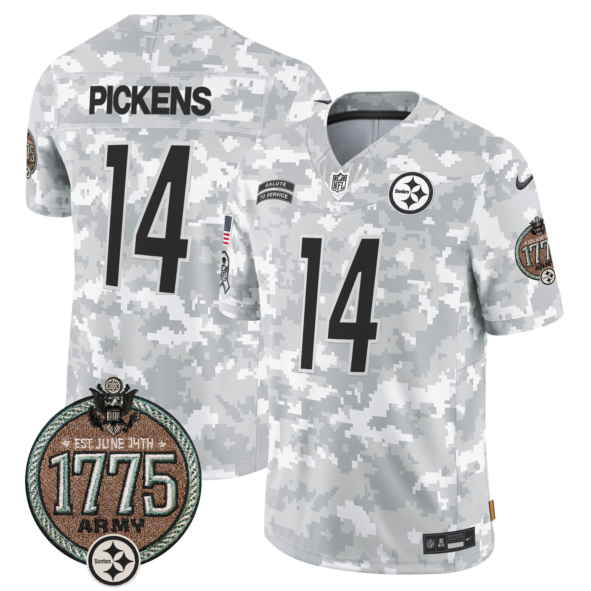 Men's George Pickens Pittsburgh Steelers 2024 Salute to Service Establishment Year Patch Vapor Limited Army Jersey - All Stitched