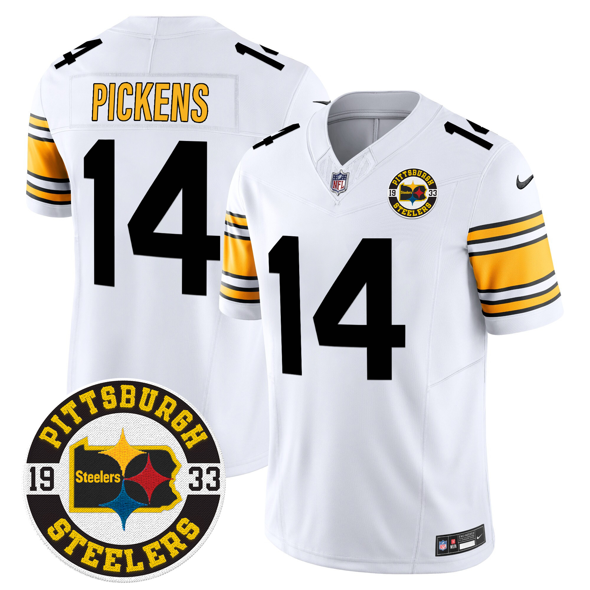 Men's George Pickens Pittsburgh Steelers 2024 Vapor Limited 1975 White Jersey - All Stitched