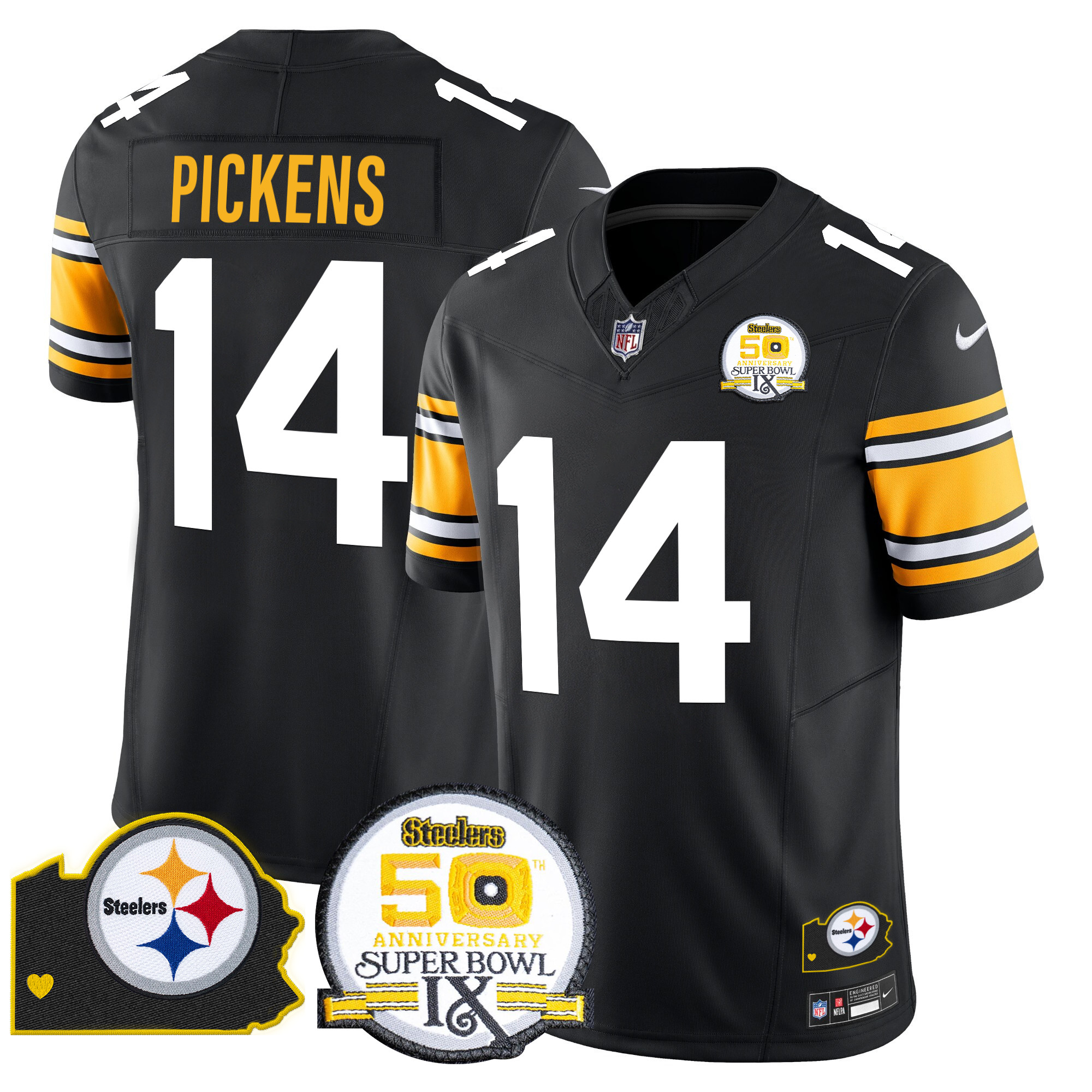 Men's George Pickens Pittsburgh Steelers 50th Anniversary Of Super Bowl IX & Map Patch Vapor Limited 1975 Throwback Jersey - All Stitched