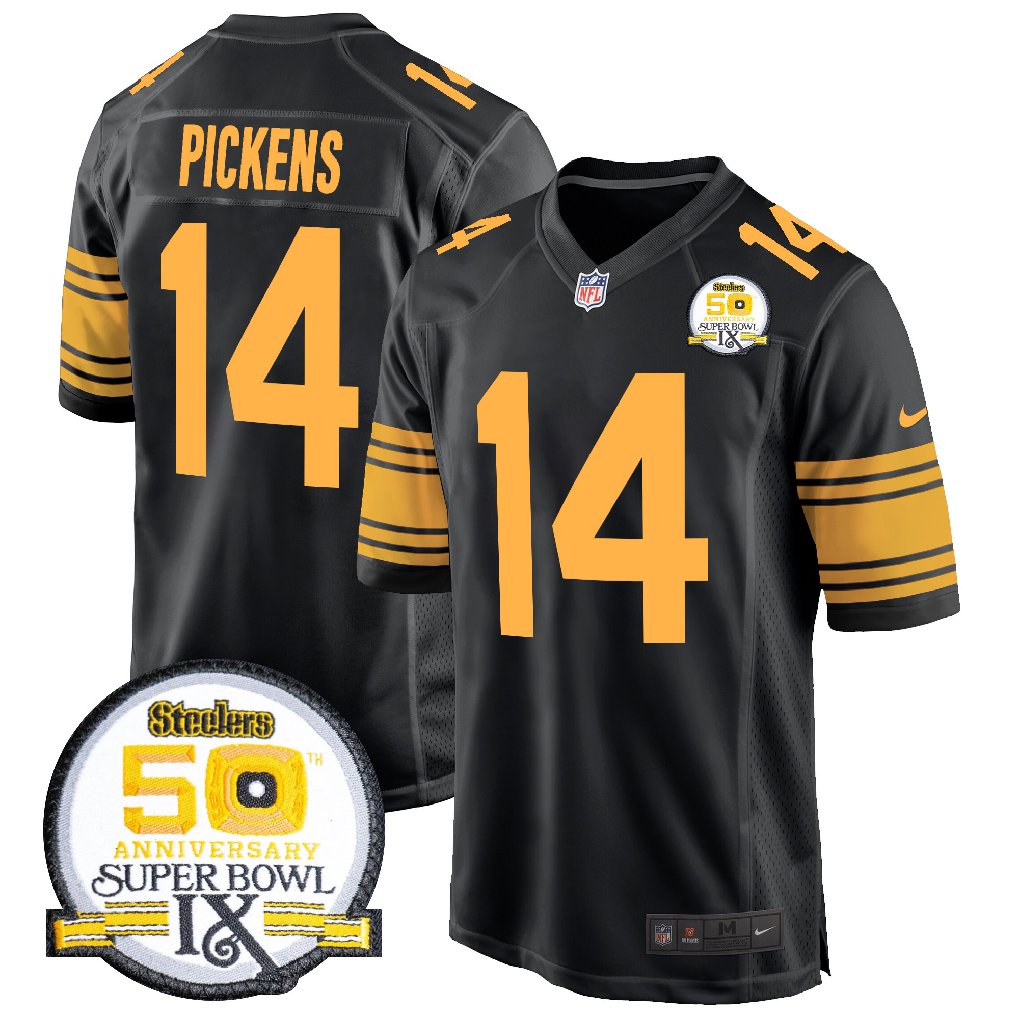 Men's George Pickens Pittsburgh Steelers 50th Anniversary Of Super Bowl IX Patch Game Color Rush Jersey - All Stitched