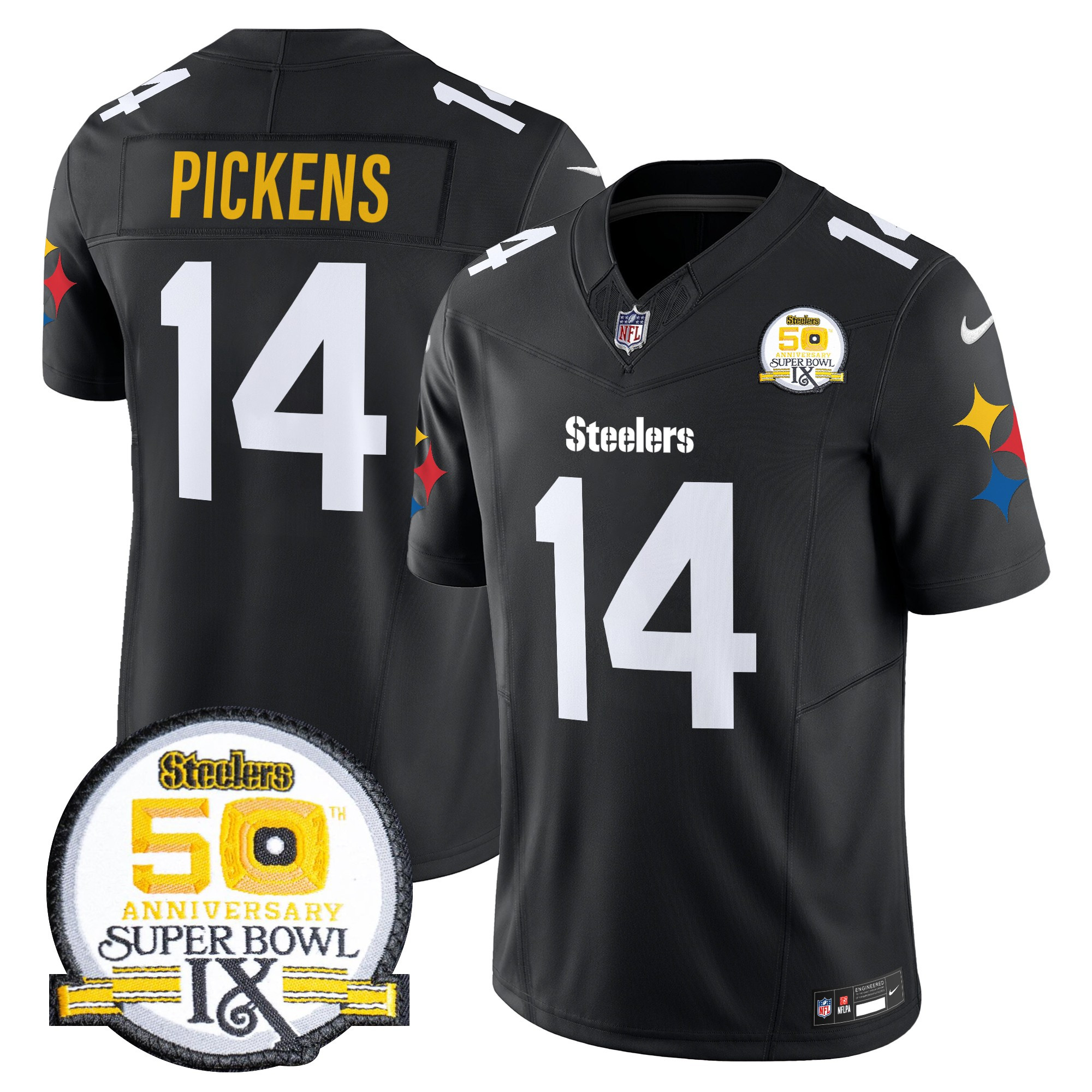 Men's George Pickens Pittsburgh Steelers 50th Anniversary Of Super Bowl IX Patch Vapor Limited 1975 Throwback Jersey - All Stitched