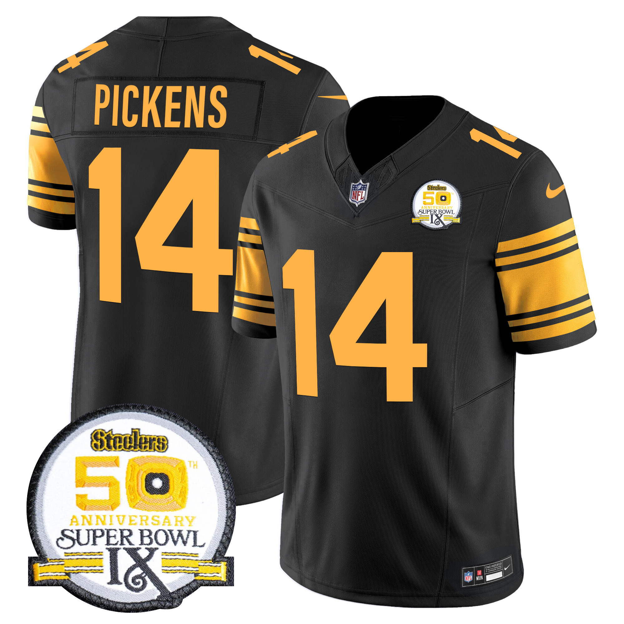 Men's George Pickens Pittsburgh Steelers 50th Anniversary Of Super Bowl IX Patch Vapor Limited Color Rush Jersey - All Stitched