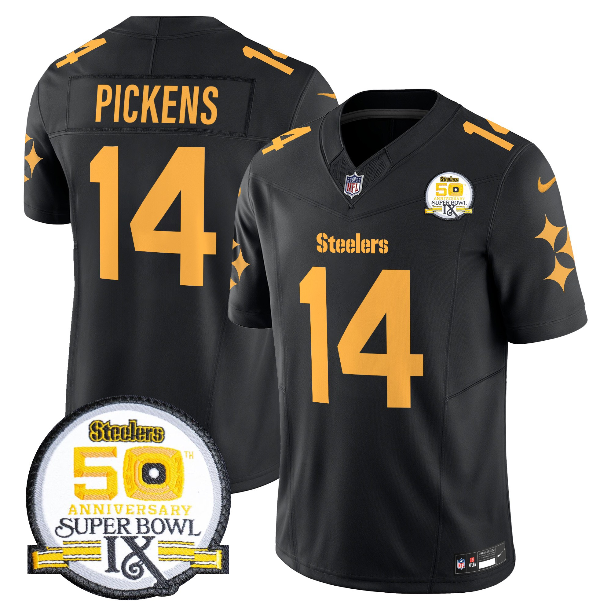 Men's George Pickens Pittsburgh Steelers 50th Anniversary Of Super Bowl IX Patch Vapor Limited Color Rush Jersey - All Stitched