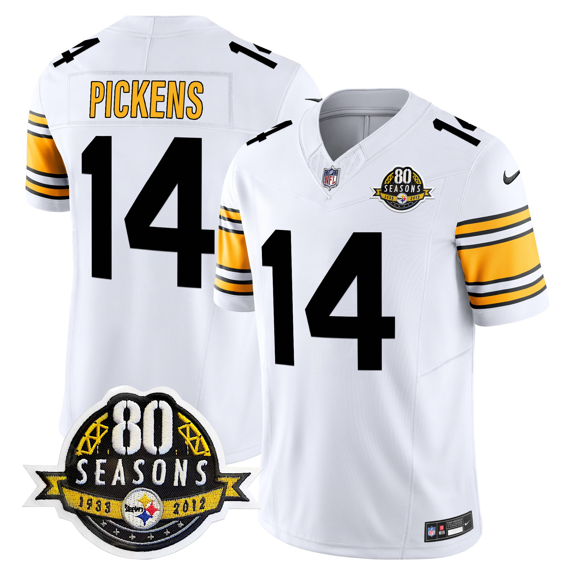 Men's George Pickens Pittsburgh Steelers 80th Anniversary Patch Vapor Limited 1975 White Jersey - All Stitched