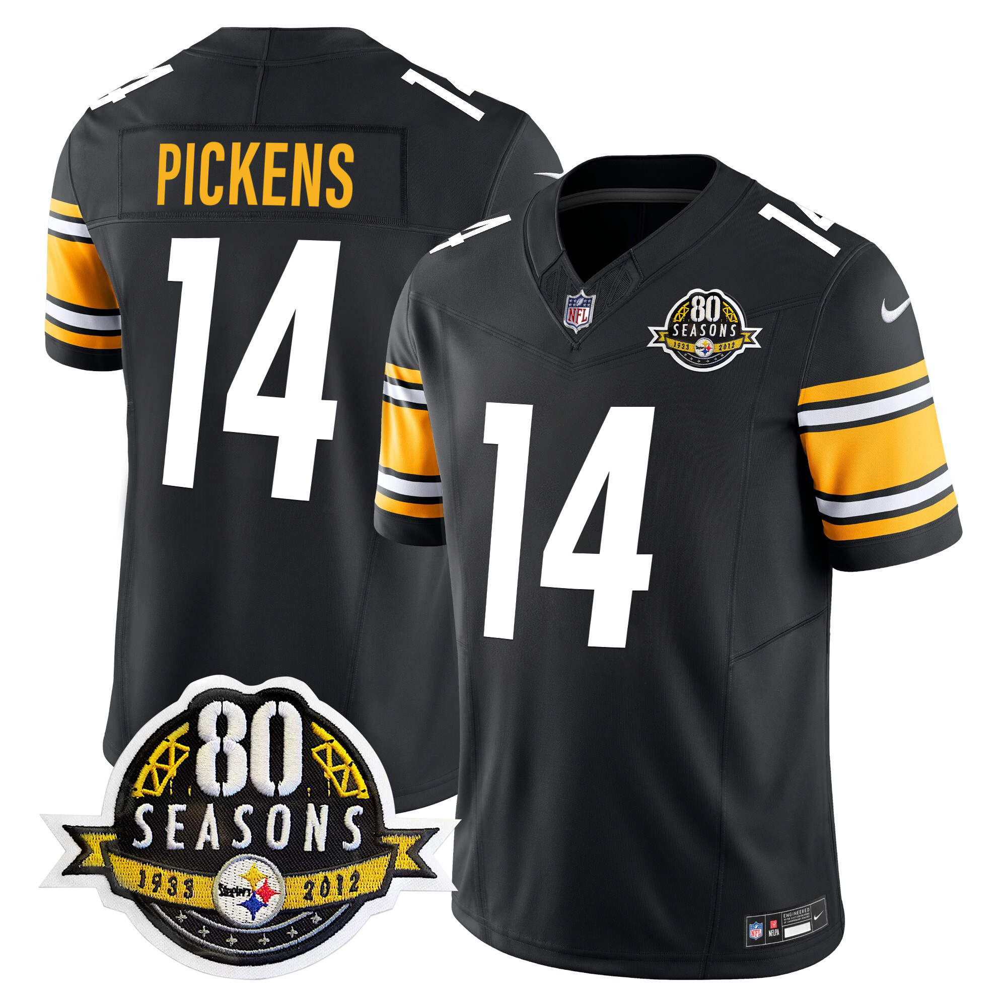 Men's George Pickens Pittsburgh Steelers 80th Anniversary Patch Vapor Limited Black Jersey - All Stitched