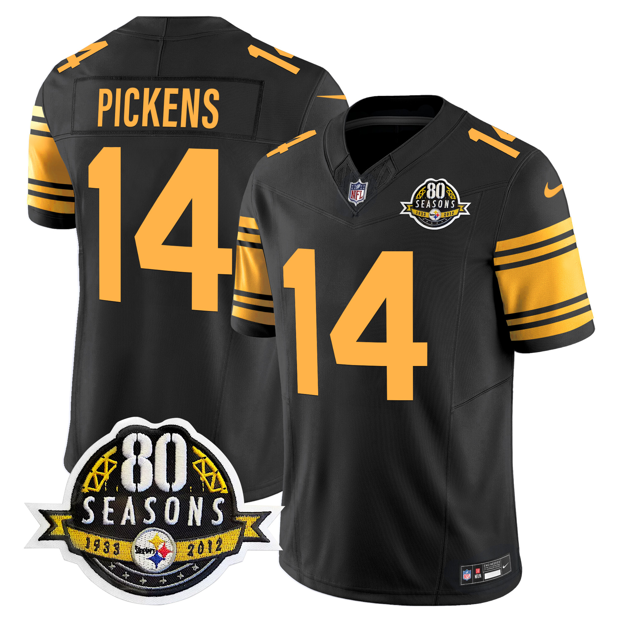 Men's George Pickens Pittsburgh Steelers 80th Anniversary Patch Vapor Limited Color Rush Jersey - All Stitched